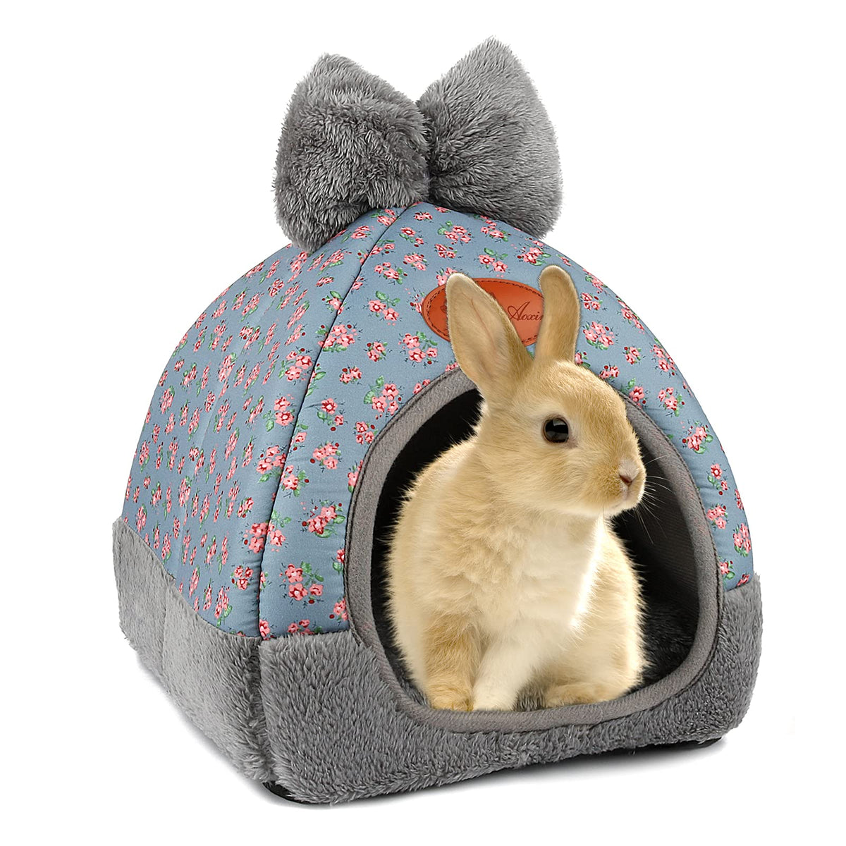 Yuepet Bunny Bed Warm Guinea Pig Cave Beds Cute Bowknot House Big Hideouts Cage Accessorie For Dwarf Rabbits Hamster Bunny Ferrets Rats Hedgehogs Chinchilla（Blue）