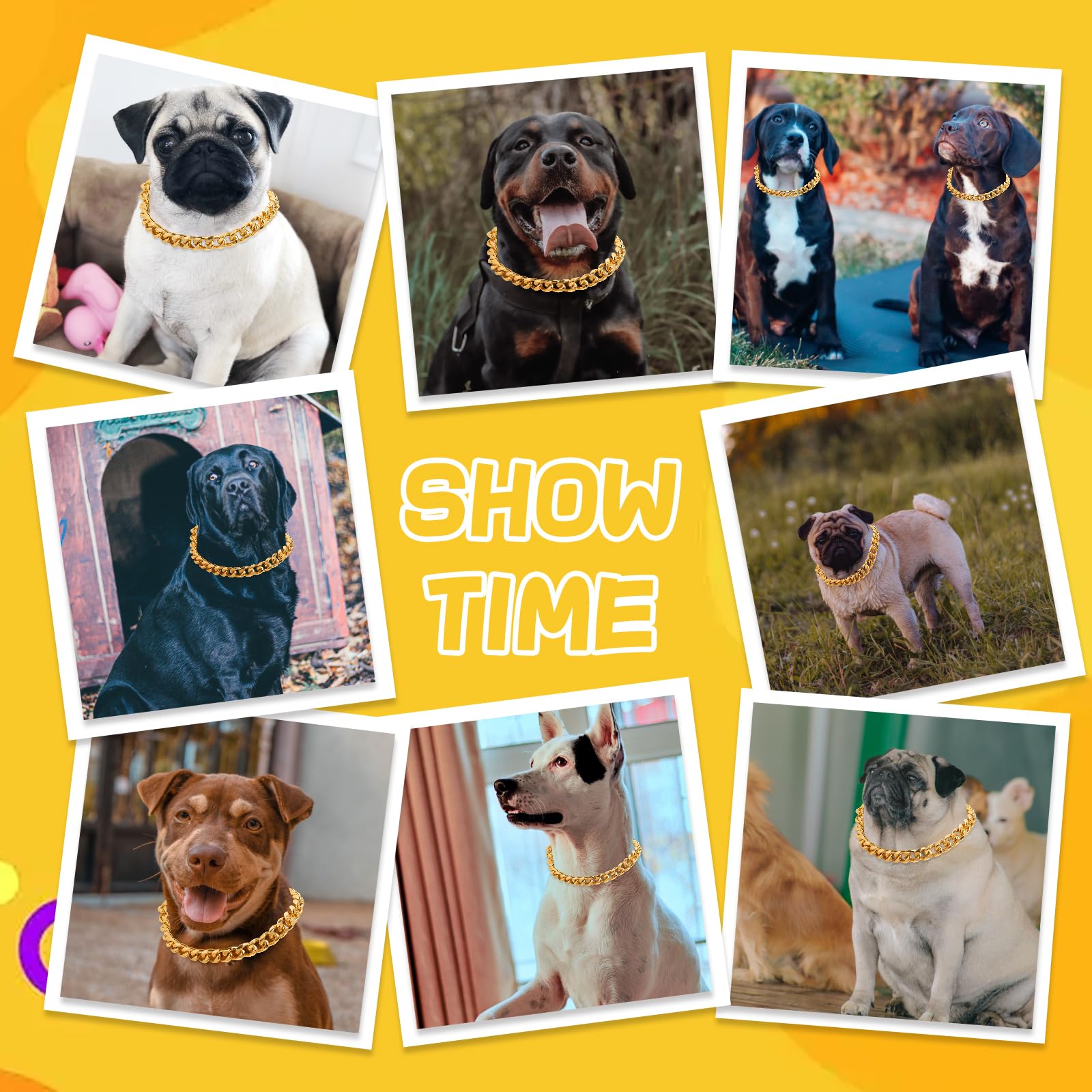 Baobote 19Mm Thick 18K Gold Plated Metal Dog Cuban Link Collar Gold Dog Chain Collar For Dogs(18'' Gold)