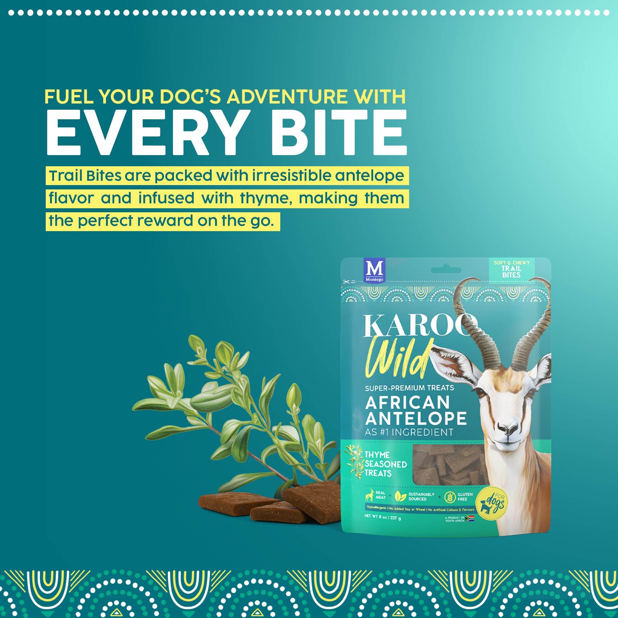 Karoo Wild Trail Bites Thyme Seasoned Treats for Dogs - 8 oz - Soft & Chewy Protein Bites Made with African Antelope - Great for