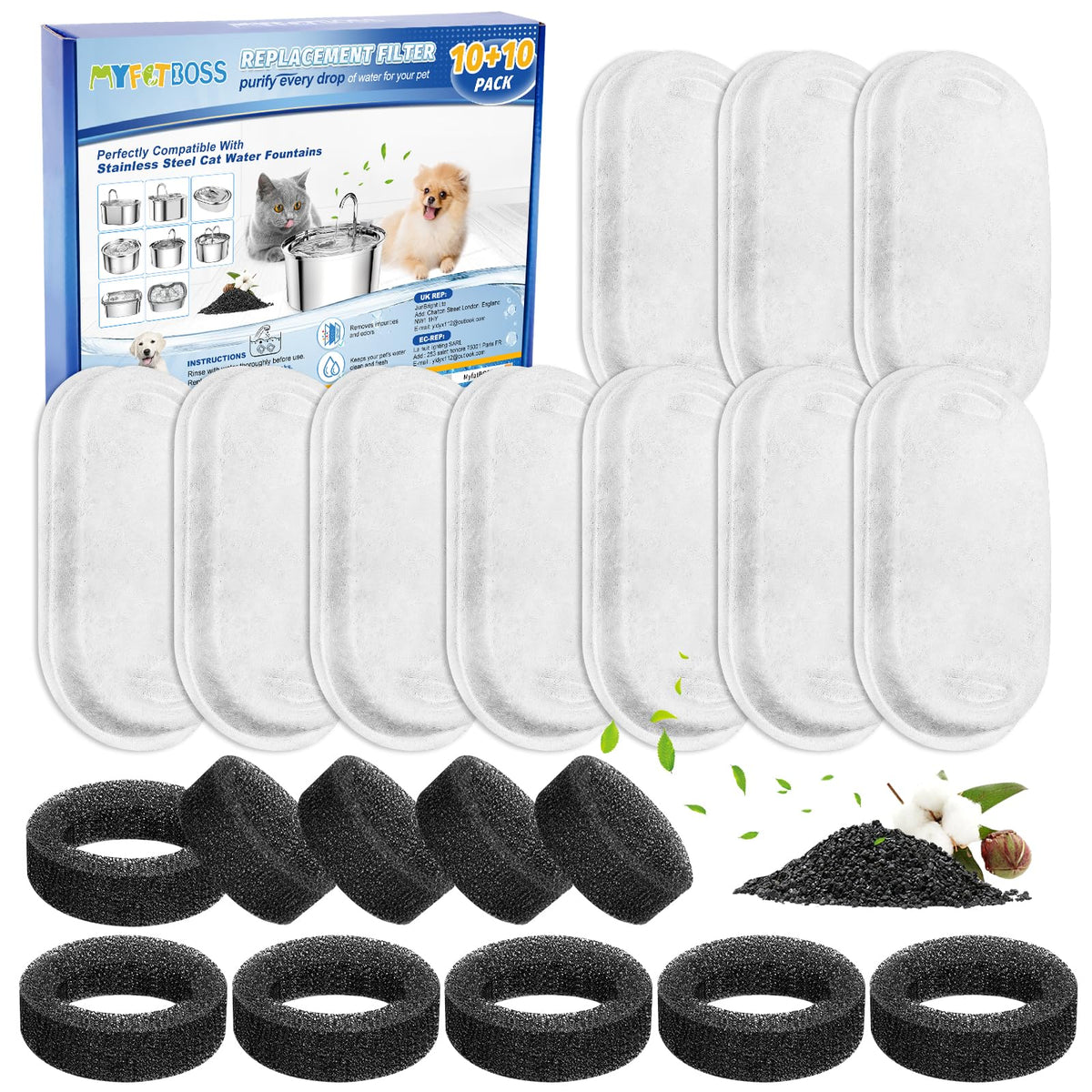 Myfatboss Cat Water Fountain Filter, 8 Pack Cat Fountain Filter Replacement Compatible With Petlibro 67Oz/2L & 101Oz/3L Stainles