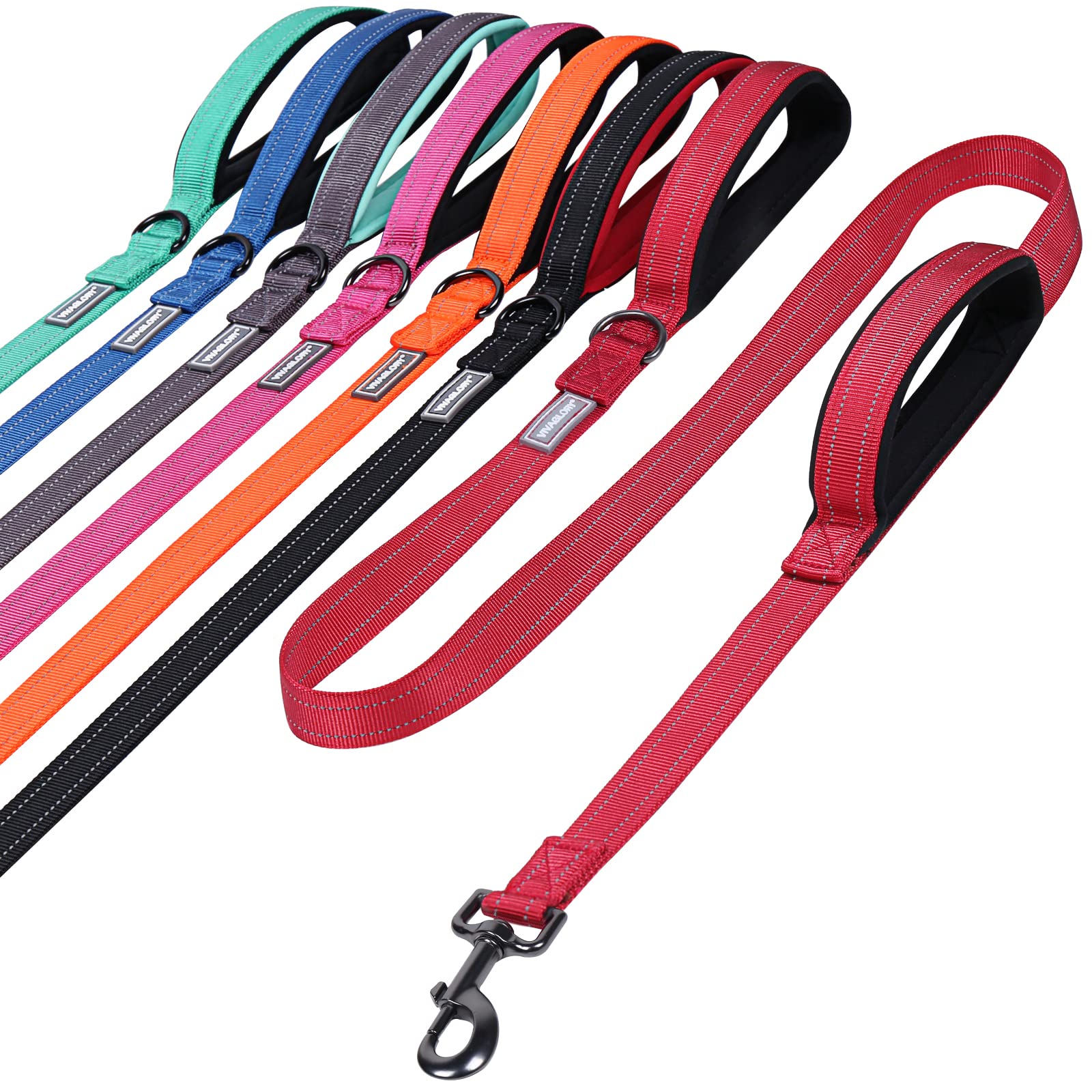 Vivaglory Traffic Handle Dog Leash, Two Padded Soft Handles Dog Leash, Strong Reflective & Metal Hook Training Dog Lead, Grey