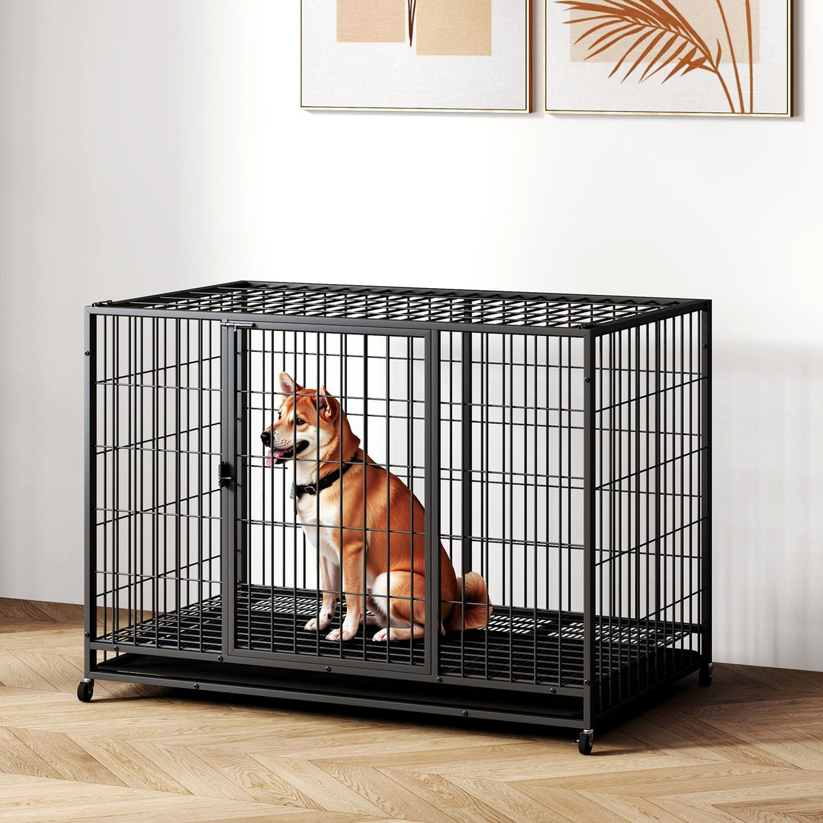 Hiwokk 48/42/38 Inch Dog Crates For Large Medium Dogs Folding Metal Wire Cages Dog Kennels Pet Cage With Double-Door, Removable 