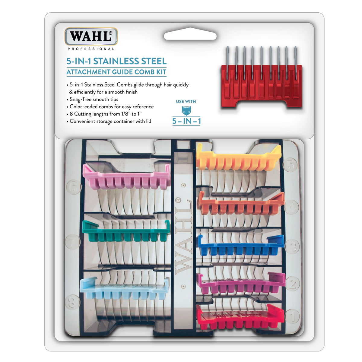 Wahl Professional Animal Stainless Steel Attachment Guide Comb Set For Wahl'S Bravura, Arco, 5 Style Groom, Chromado, Creativa, Figura, And Motion Pet, Dog, Cat, And Horse Clippers