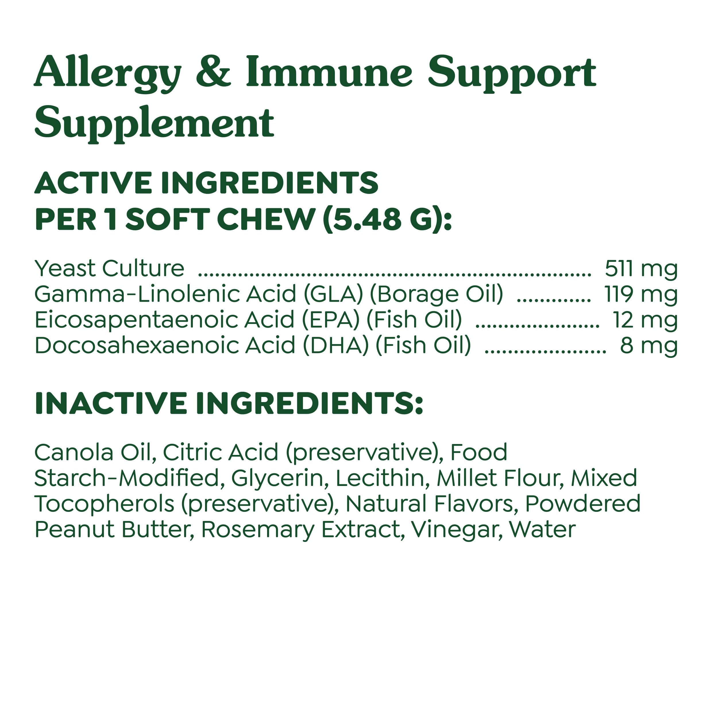 Greenies Sensitive Care Allergy & Immune Support Dog Supplement Chicken-Free Formula, Peanut Butter Flavor, 40 Count Pouch