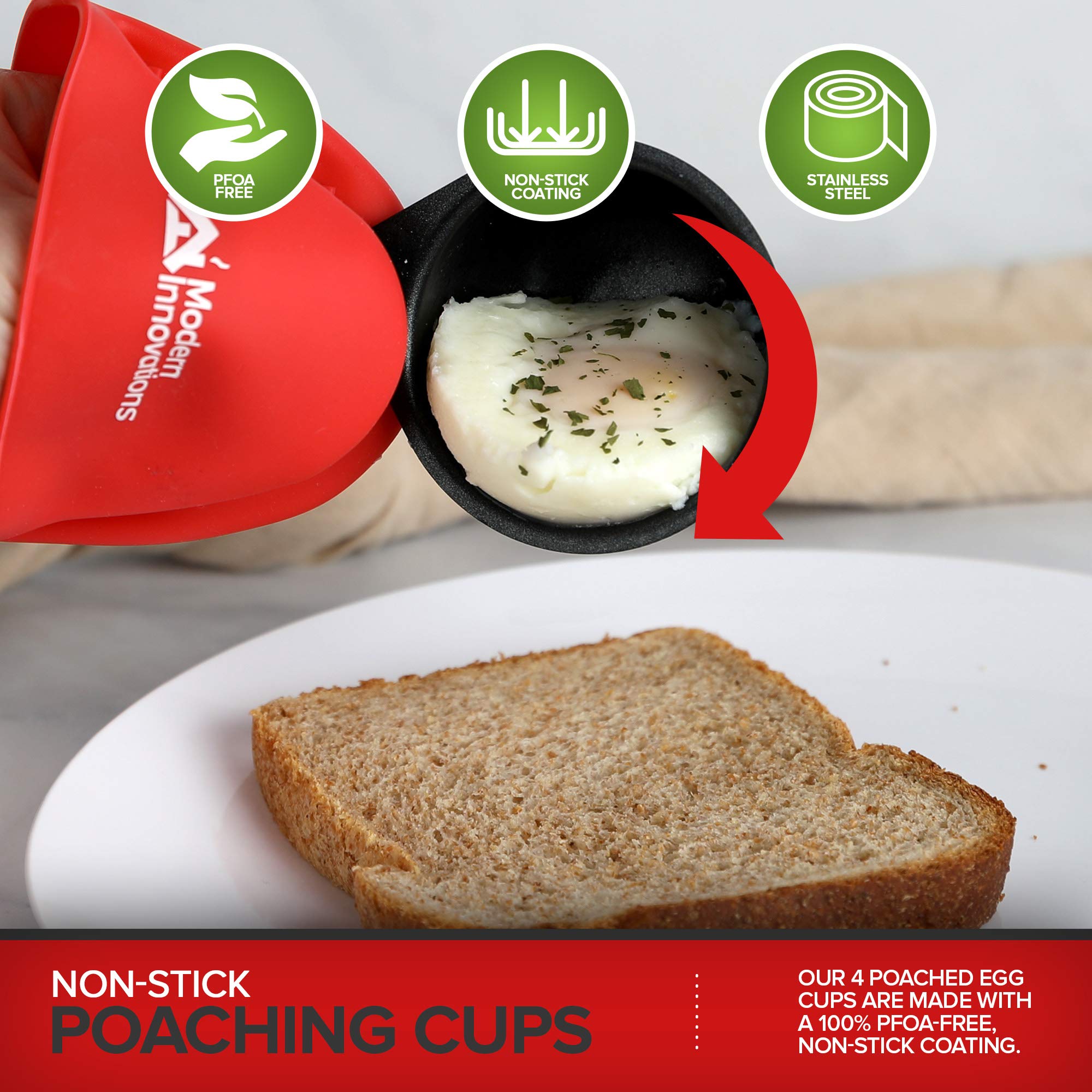Modern Innovations Stainless Steel 4-cup Egg Poacher Tray - complimentary Silicone Mitt - Egg Poacher Insert for Poaching Eggs