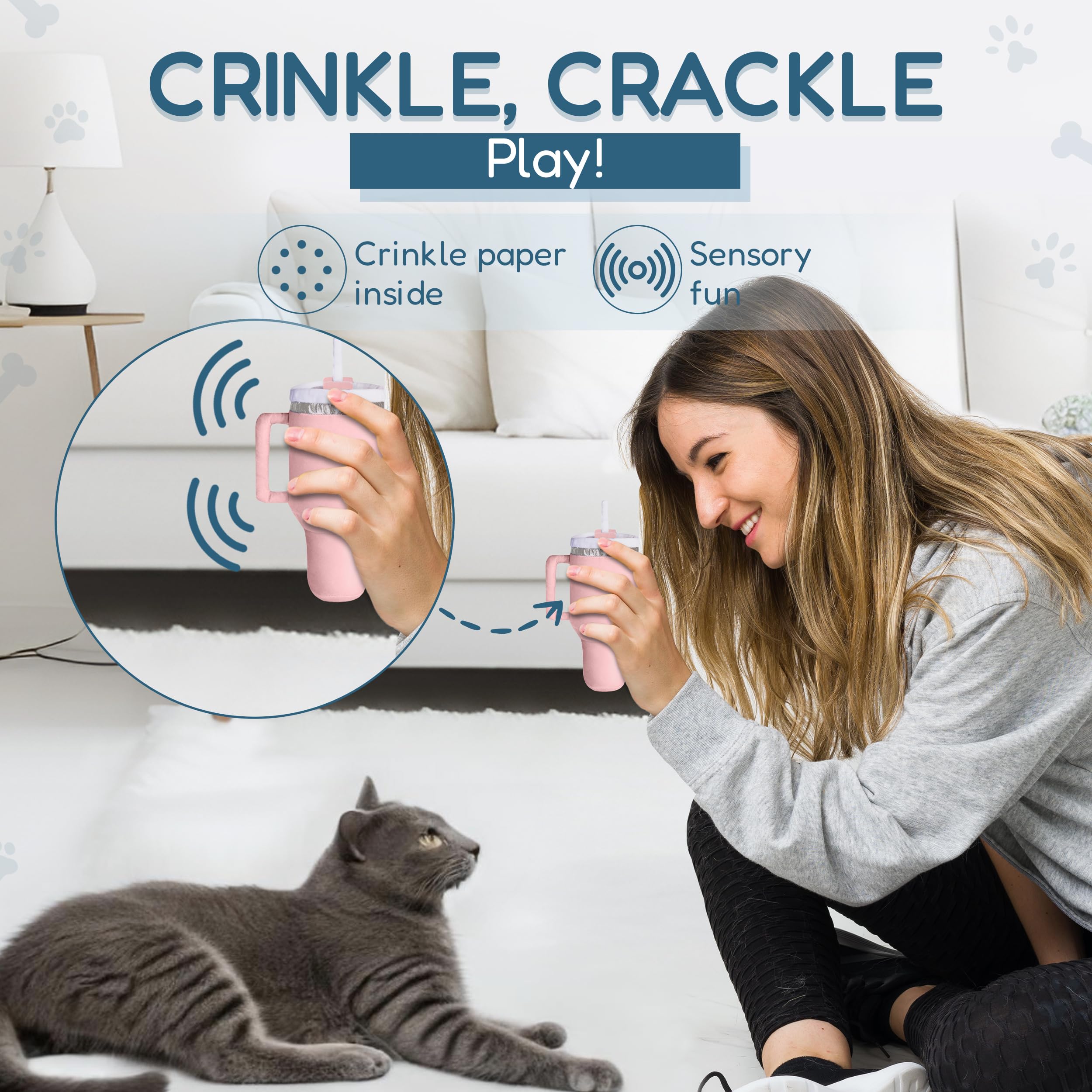 Puproar Kitty Cup Tumbler Cat Toy - Aesthetic Crinkle Cat Toy With Catnip, Funny Birthday Gift For Cats & Kittens (Pink Peach Du