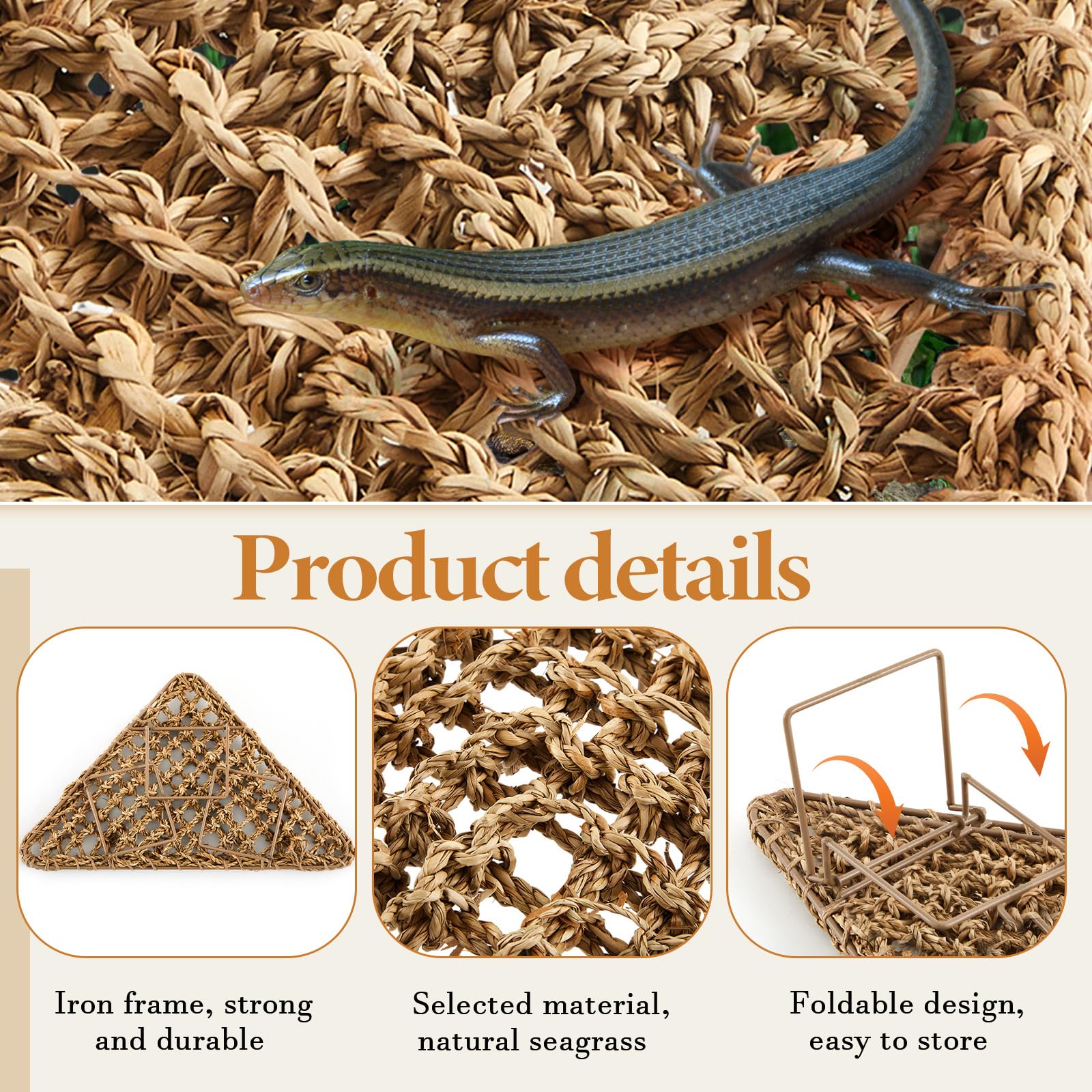 Triangle Bearded Dragon Hammock 16. 5 X 13 X 13 Inches Reptile Lounger With Metal Bracket Natural Seagrass Tank Accessories Larg