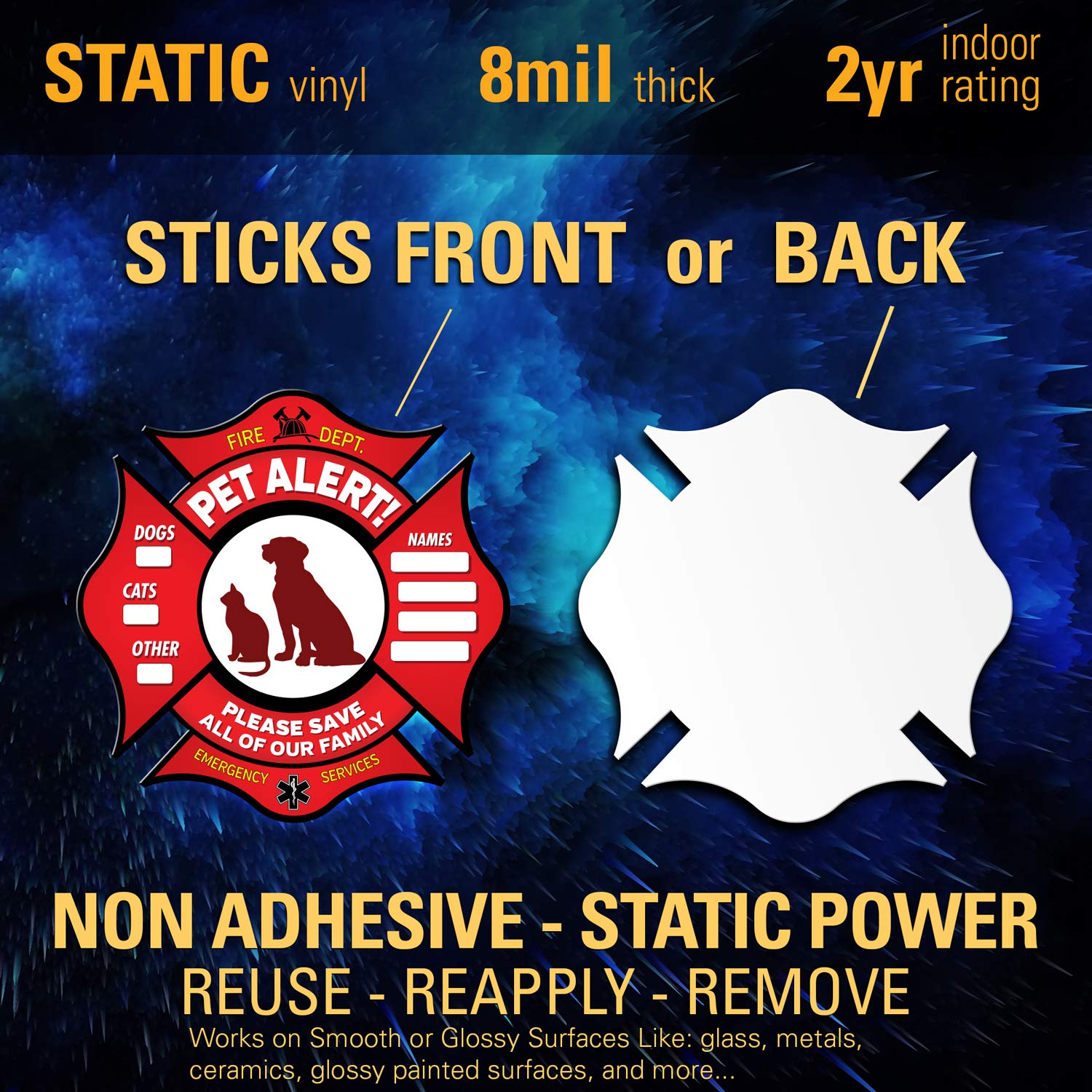 Pet Alert Stickers- Fire Safety Alert And Rescue (6 Pack) - Save Your Pets Encase Of Emergency Or Danger Pets In Home For Window