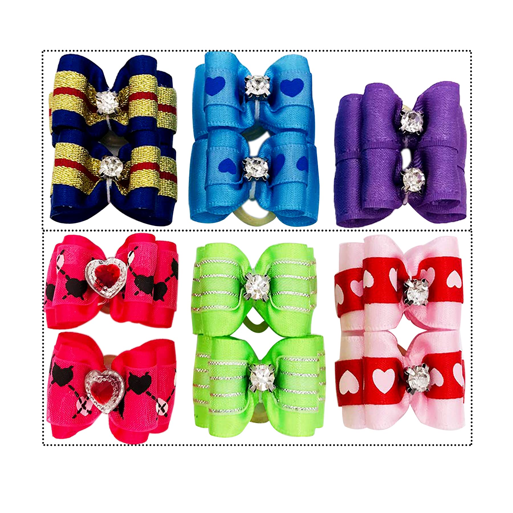 JpGdn 50pcs /25Pair Small Dog Hair Bows with Rubber Bands and Rhinestones Puppy Grooming Bows Doggies Cat Topknot Bowknot Pet Hair Accessories Color Random -Like New
