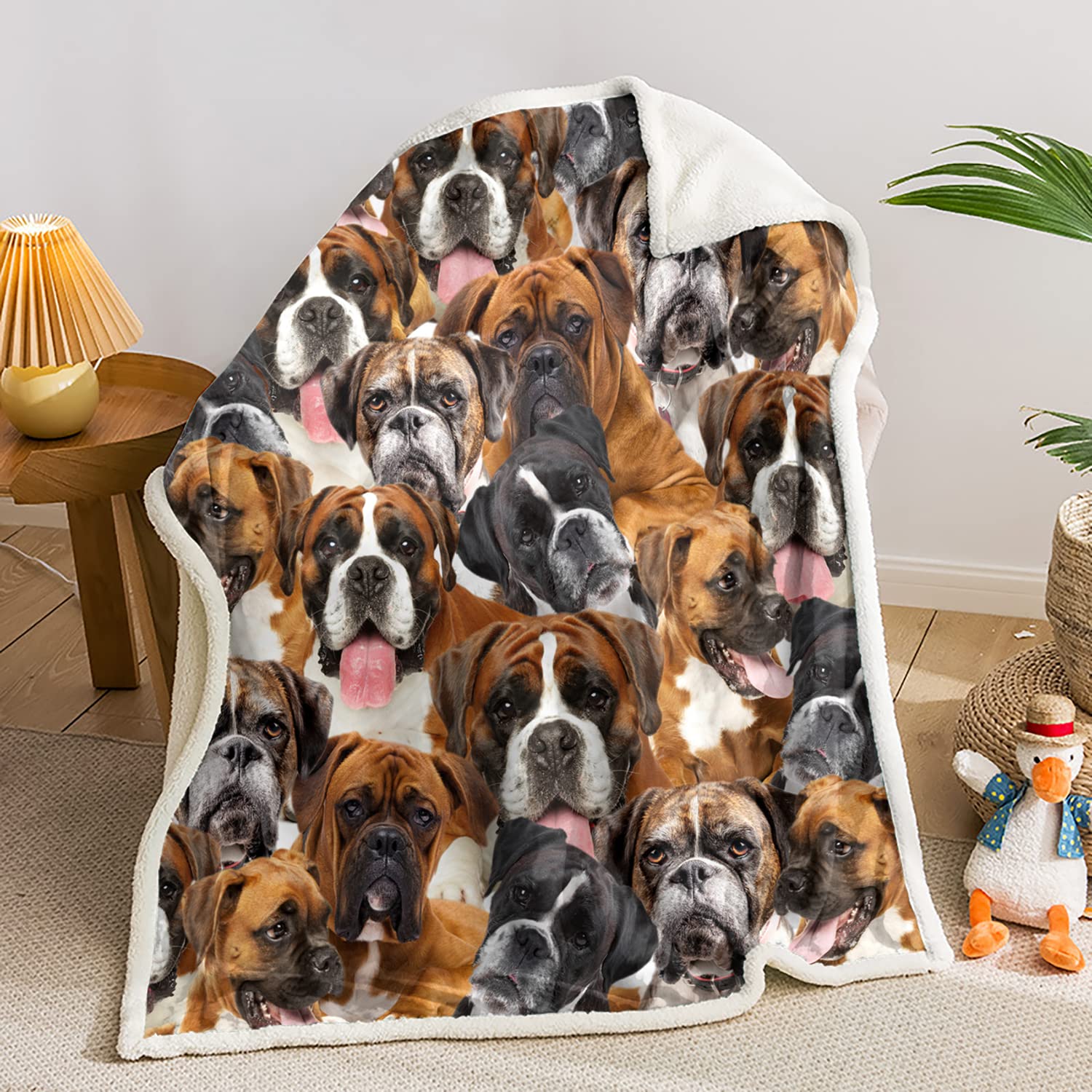 AILONEN Boxer Dog Blanket for Kids Adults, Dog Animal Print Cute Puppy Plush Blanket, Double Sided Lamb Wool Flannel Sherpa Thro