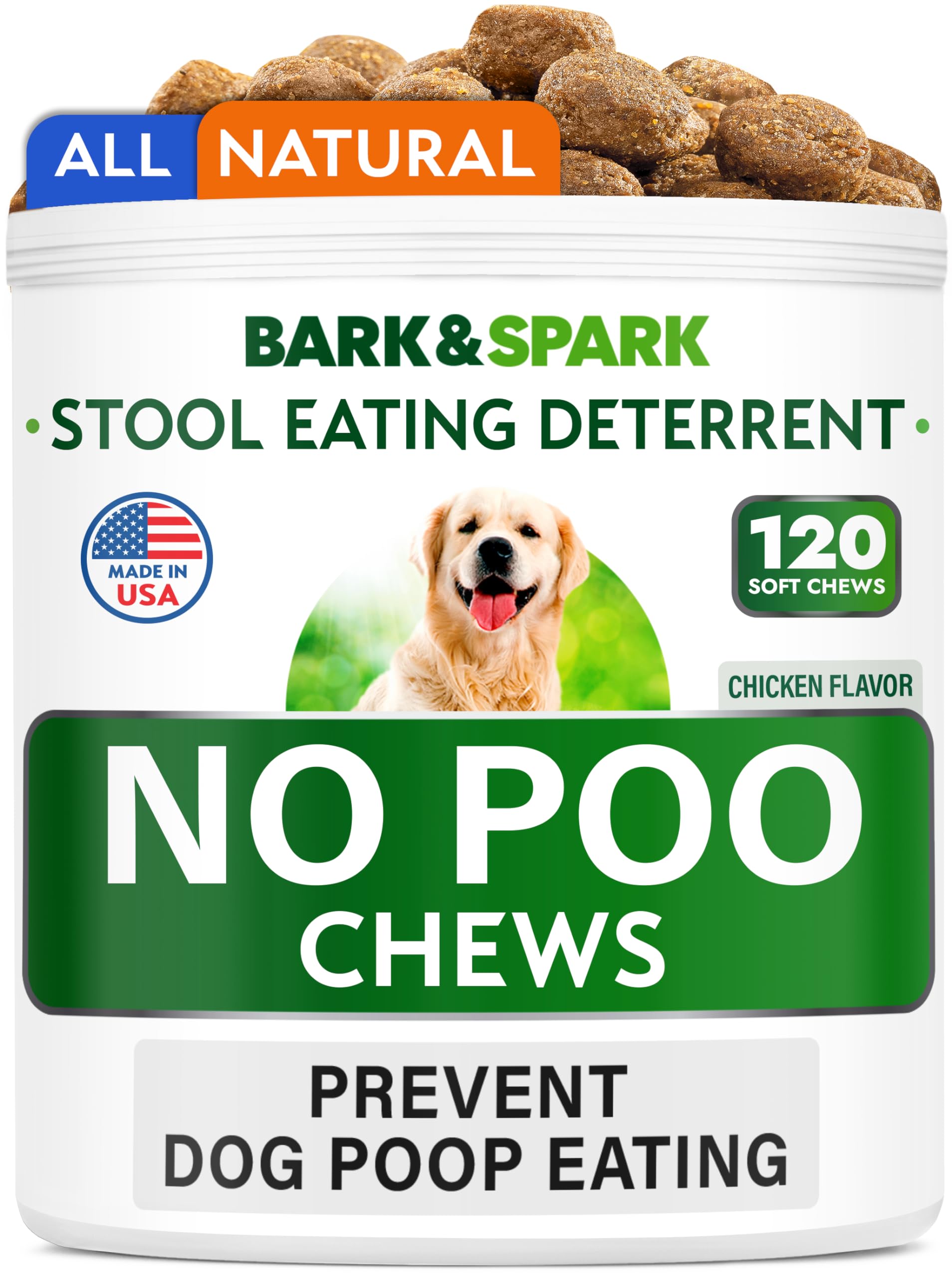 BARK&SPARK NO Poo Treats - Prevent Dog Poop Eating - Coprophagia Treatment - Stool Eating Deterrent - Probiotics & Enzymes - Dig