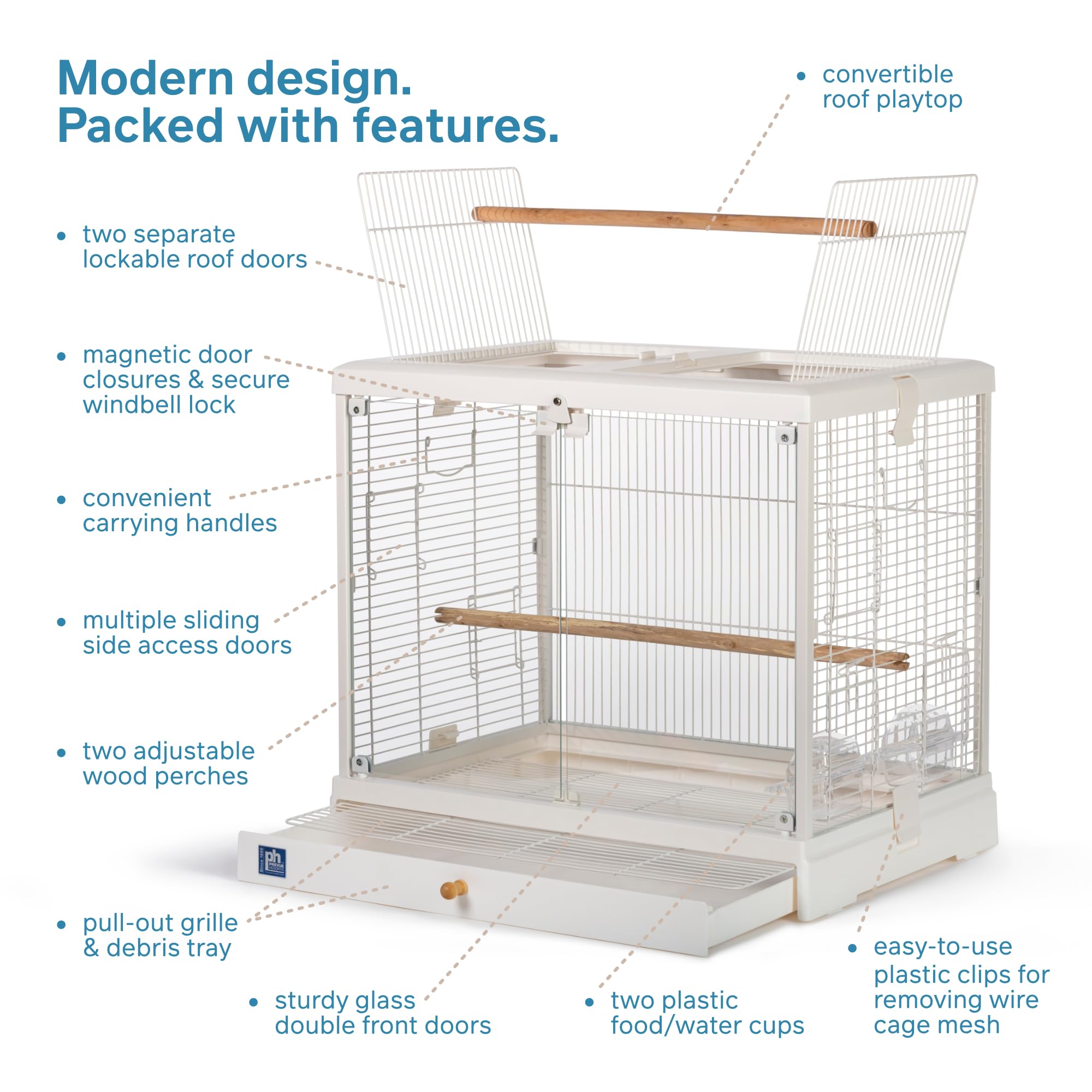 PH Prevue Hendryx Clear View Glass Bird Cage for Small Birds - 23.5" L x 16.5" W x 21.75" H - White Frame Model 224