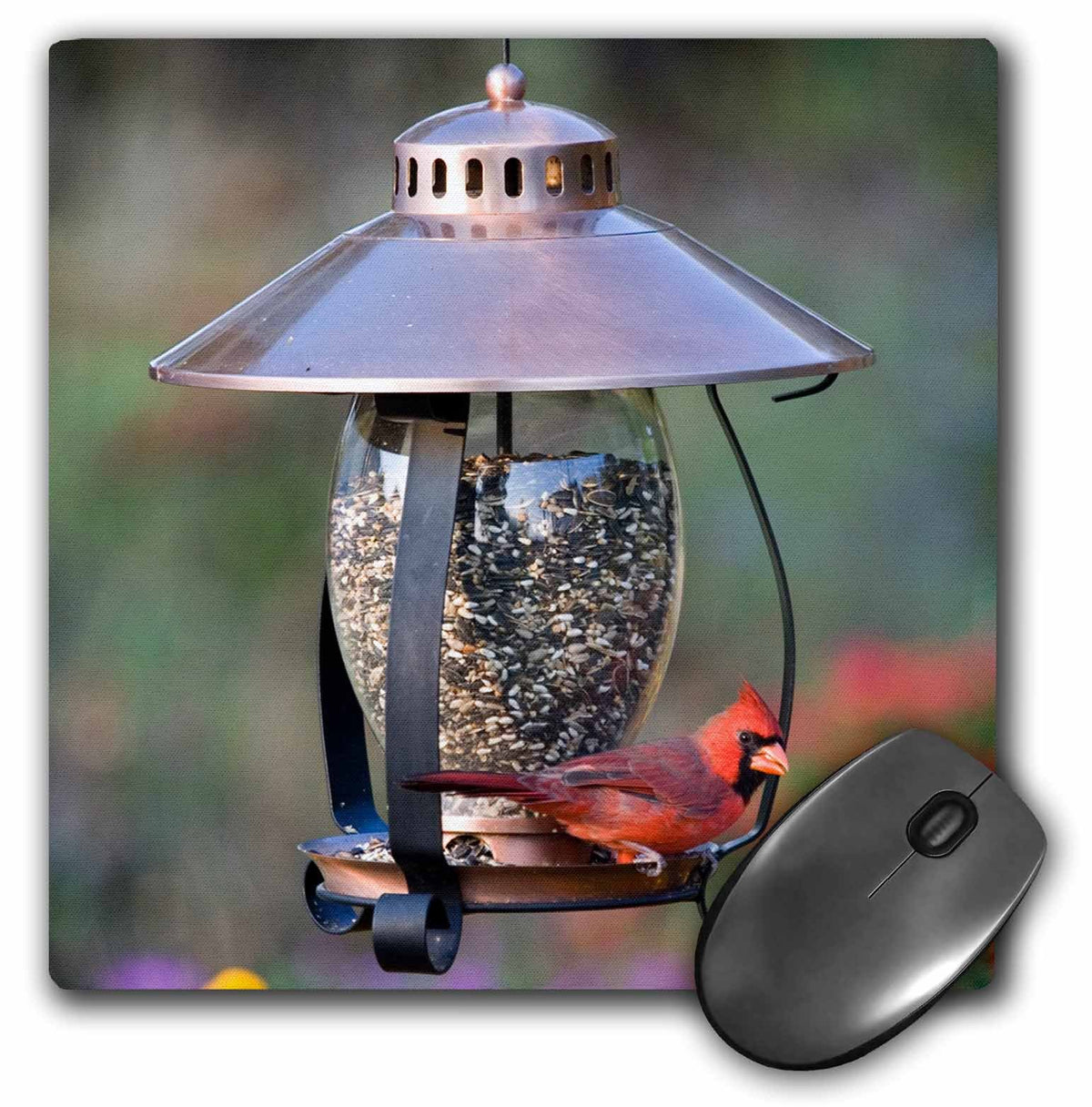 Northern Cardinal On Copper Lantern Hopper Bird Feeder, Marion Co. Il - Mouse Pad, 8 By 8 Inches (Mp_208643_1)