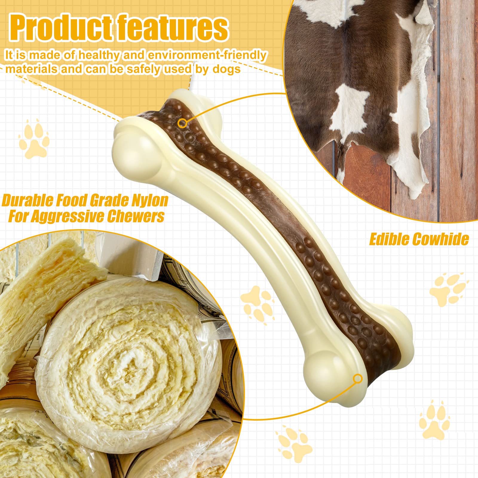 Sosation Dog Toys For Aggressive Chewers Indestructible Nylon Dog Bones Beef Flavor Teething Chew Toys Bones For Large Puppies(L