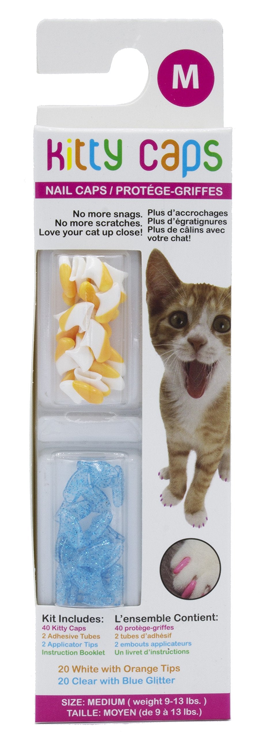 Kitty Caps Nail Caps for Cats  Safe, Stylish & Humane Alternative to Declawing  Stops Snags and Scratches, Medium (9-13 lbs), Wh