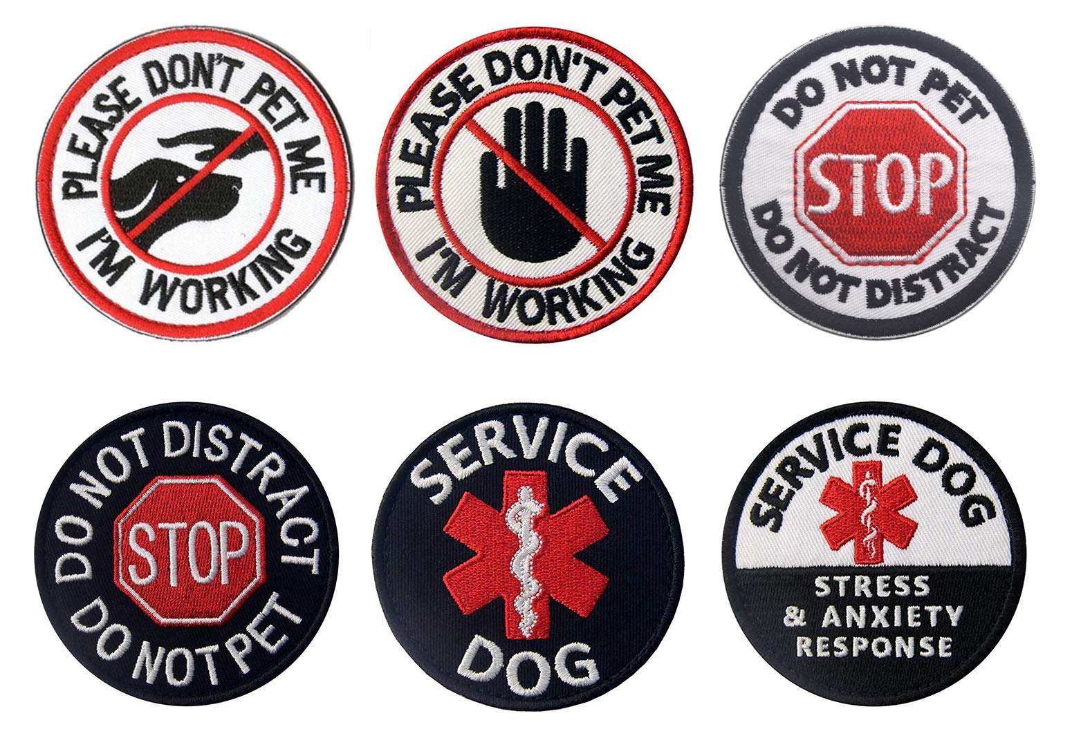 Antrix 6 Pcs Service Dog Please Don'T Pet Me I'M Working In Training Do Not Pet Emt Ems Service Dog Stress & Anxiety Response Hook & Loop Emblem Badge Patch For Medium And Large Dogs