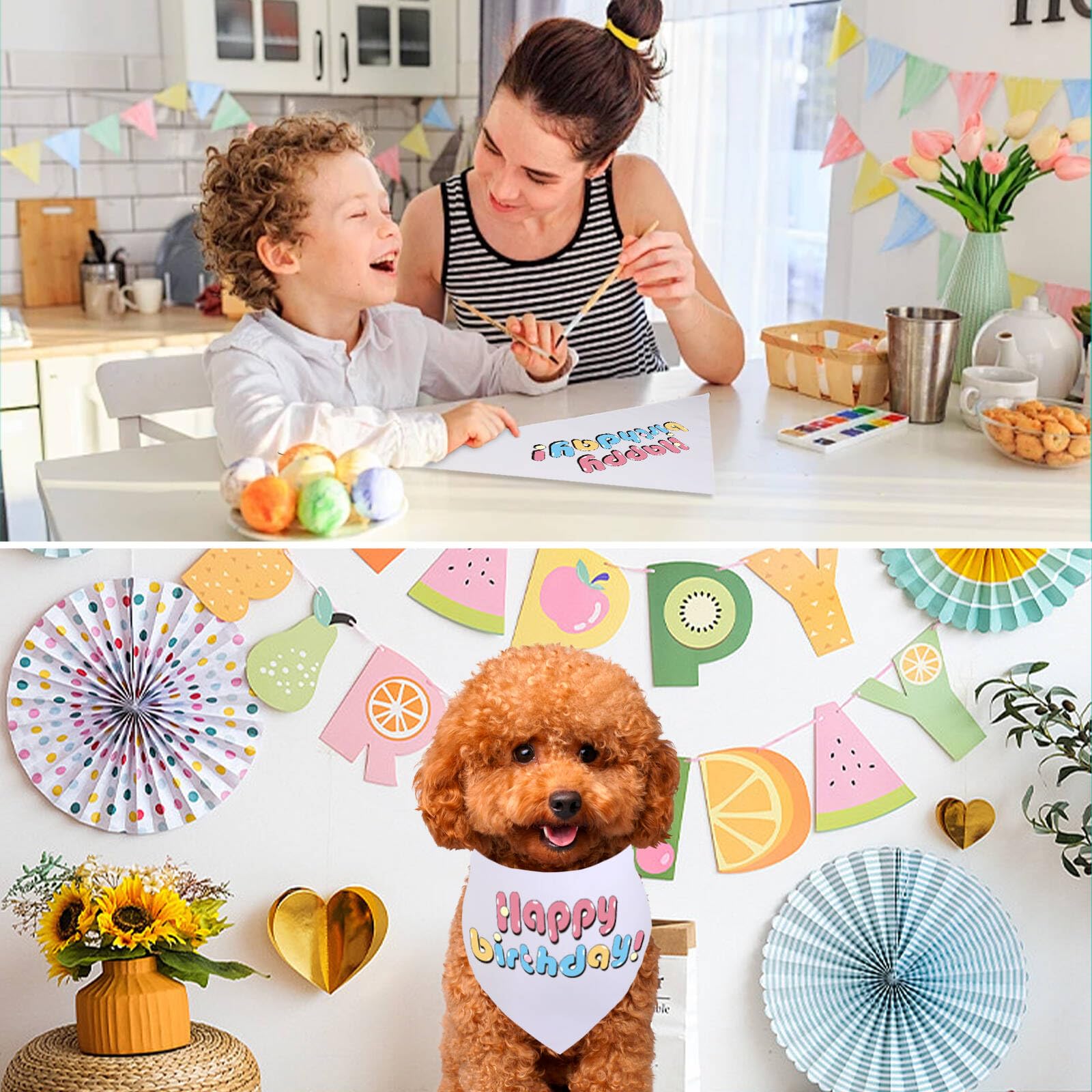 Gofshy Sublimation Dod Bandanas 4Pcs, Heat Transfer Washable Dog Scarf, Blank Diy Solid Kerchief Bib Breed, Pet Birthday/Party F