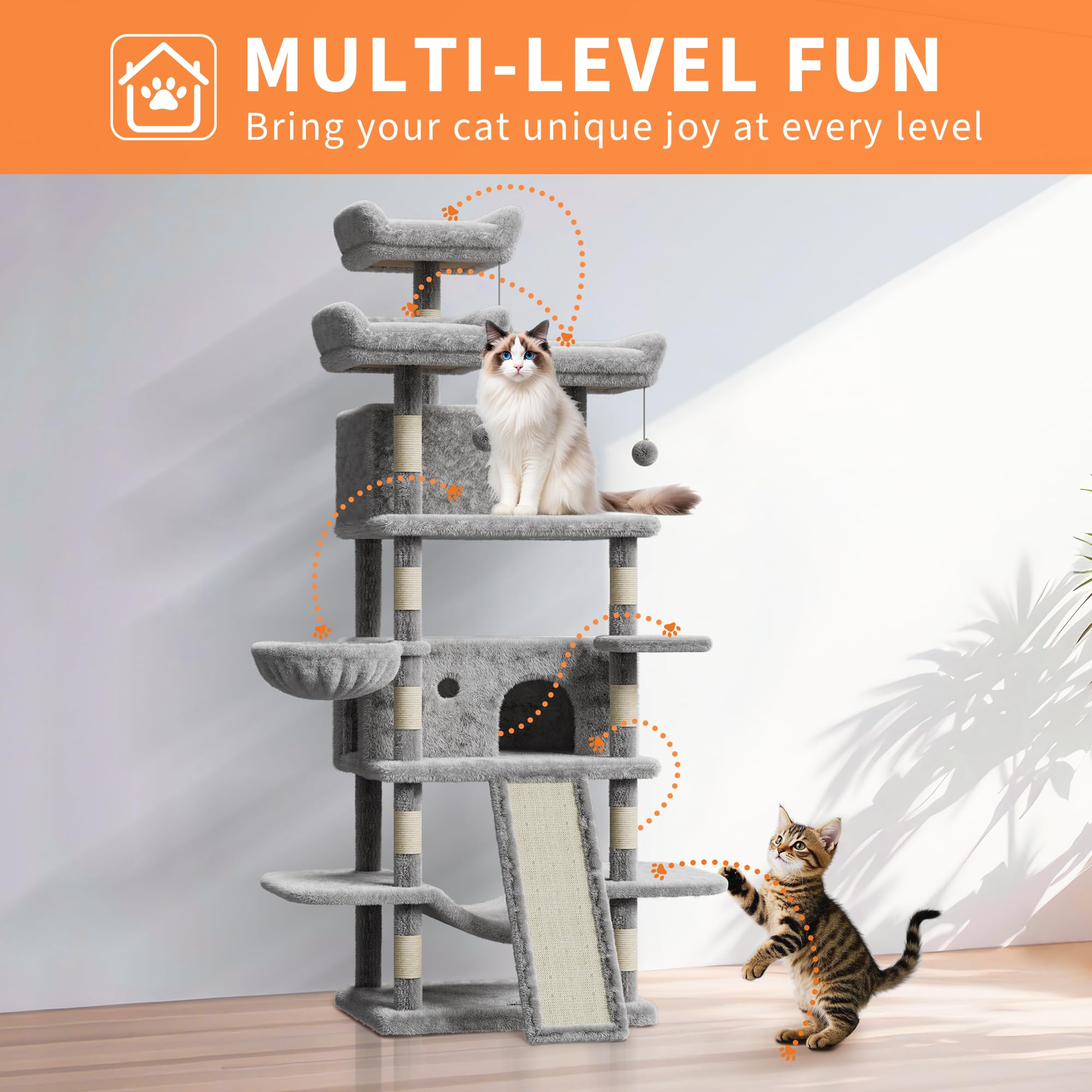 Large Multi-Level Cat Tree 68.5 Inches Heavy Duty Cat Tower For Indoor Large Cats 20 Lbs+ With Condo/Plush Perches/Sisal Scratch