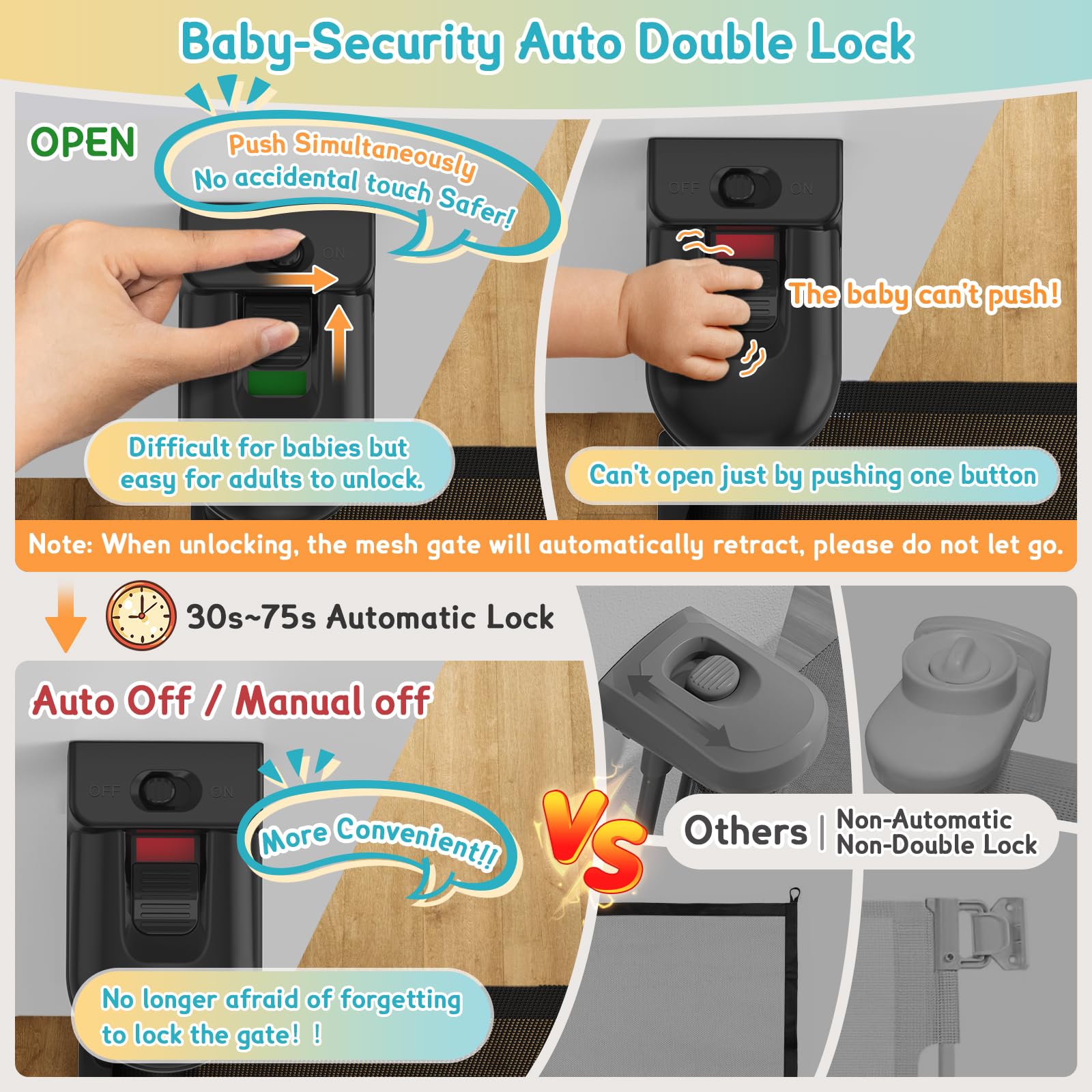 180 Retractable Baby Gates Extra Wide,42 Extra Tall Retractable Dog Gate for Doorways,Safety Upgrade Reinforcement Rods Extra