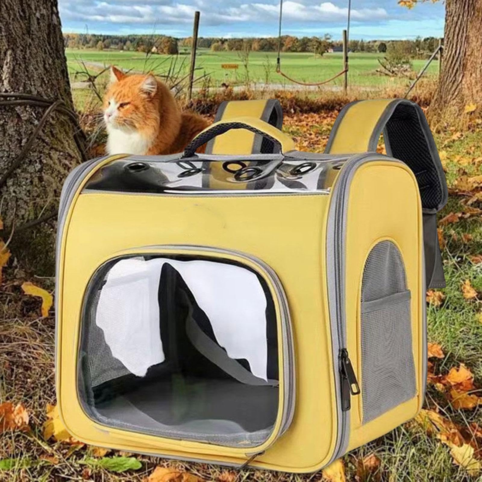 CALANDIS Pet Travel Backpack Breathable Cat Travel Bag for Walking Hiking Outdoor Use Yellow | Carriers & Totes | Dog Supplies