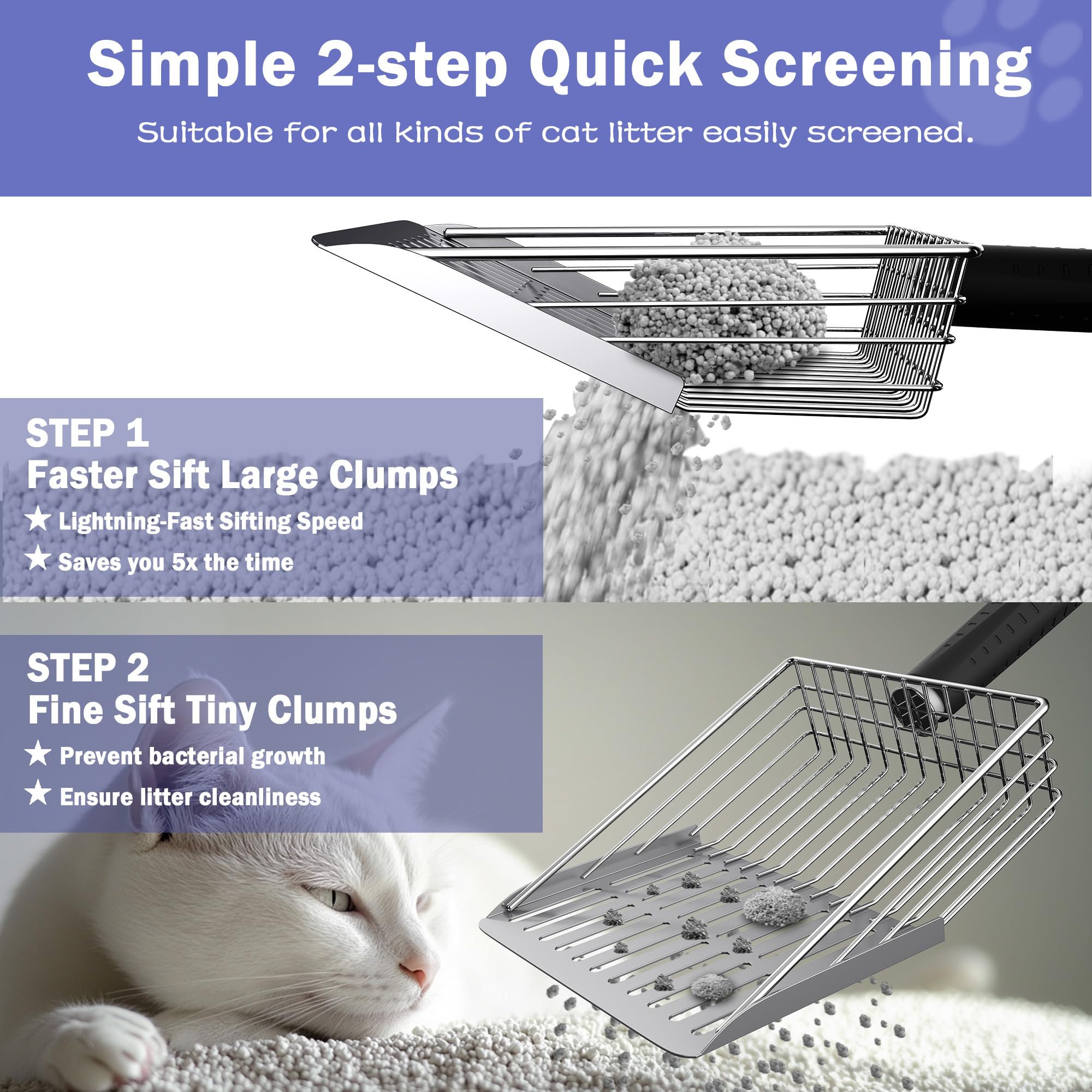 Cat Litter Scooper with Holder, Metal Litter Scoop Includes Portable Small Broom and Dustpan Set, Heavy Duty Stainless Steel Lit