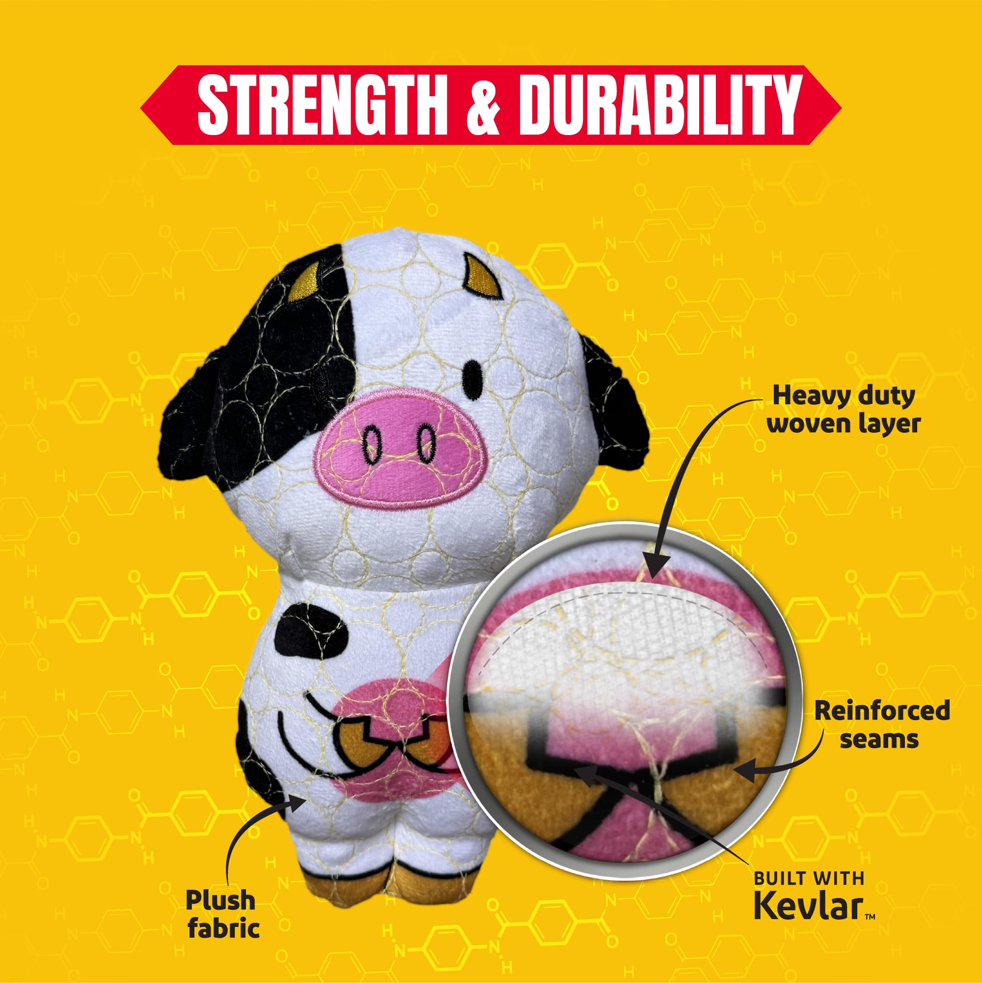 Bite Force -Durable & Strong Dog Toy Cow with Squeaker, Kevlar-Reinforced for Aggressive Chewers for Small Medium Large Dogs - W
