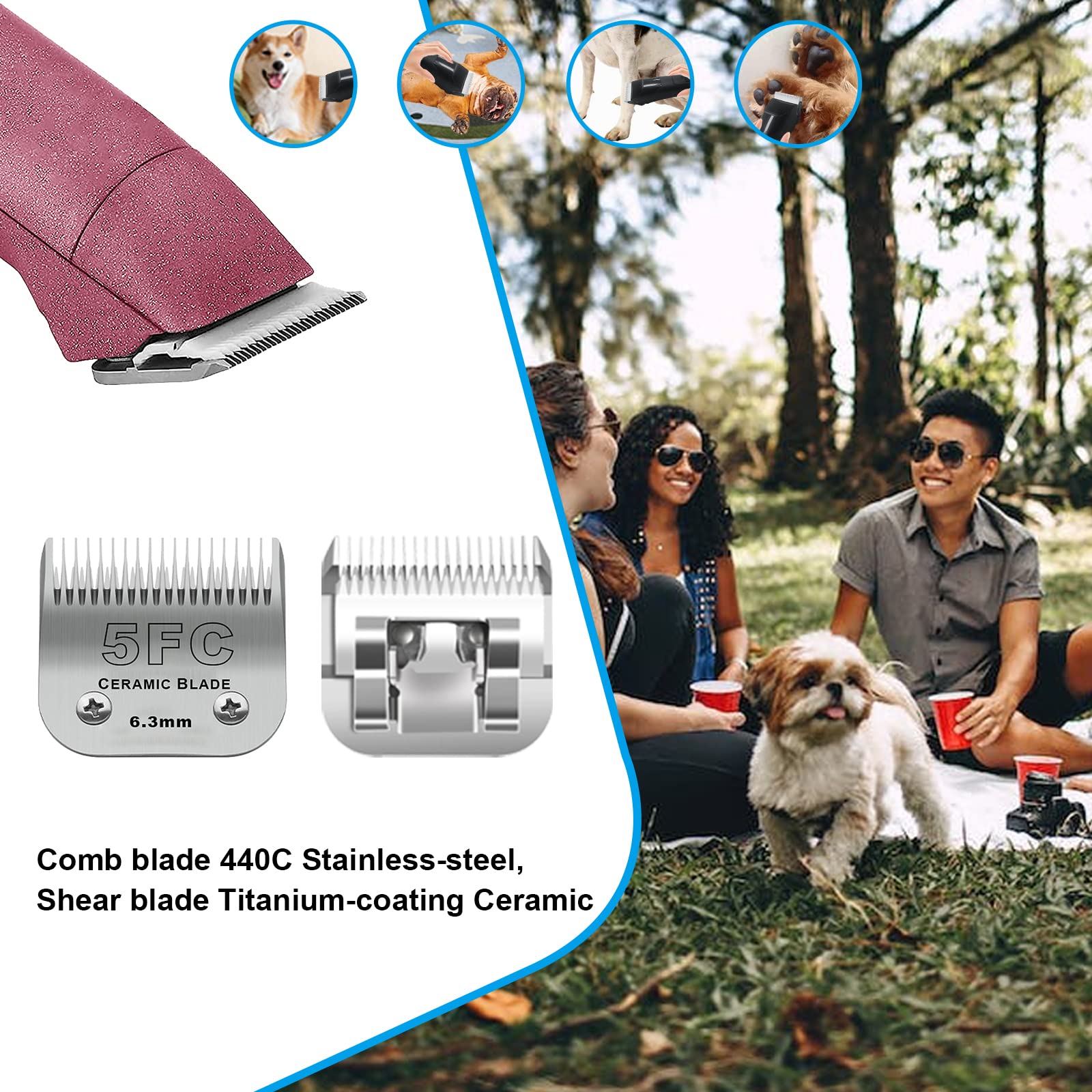 Dodaer 3 Pack 5Fc Detachable Pet Dog Grooming Ceramic Blades,Compatible With Andis,Oster A5,Wahl Km-10 Series,Size 5Fc Blade 1/4