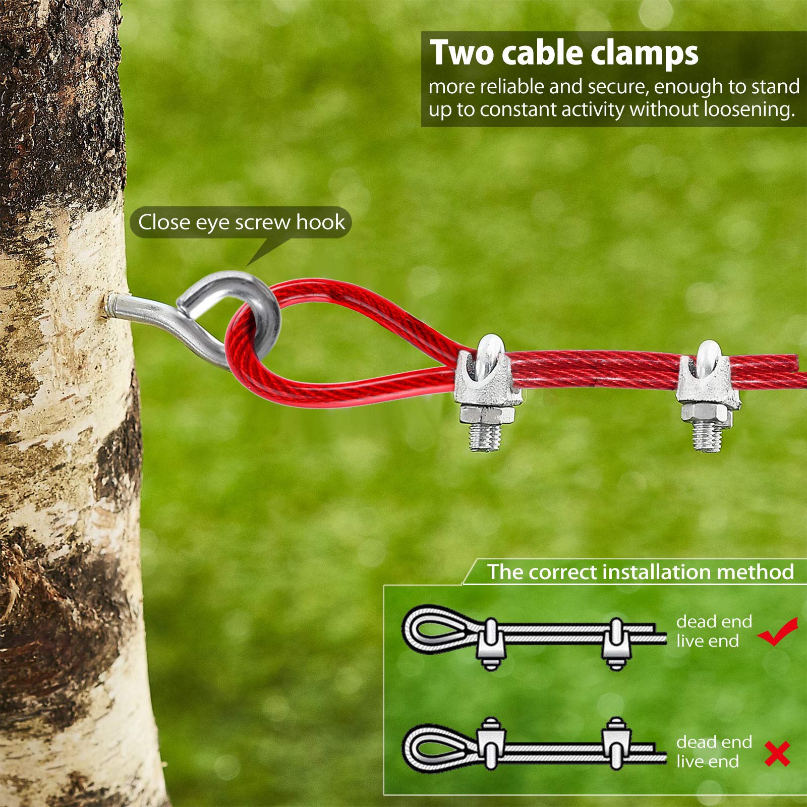 Pestairs Heavy Duty Dog Tie Out Trolley System - 100ft Cable for Dogs up to 125 lbs, Red, Model PR-01
