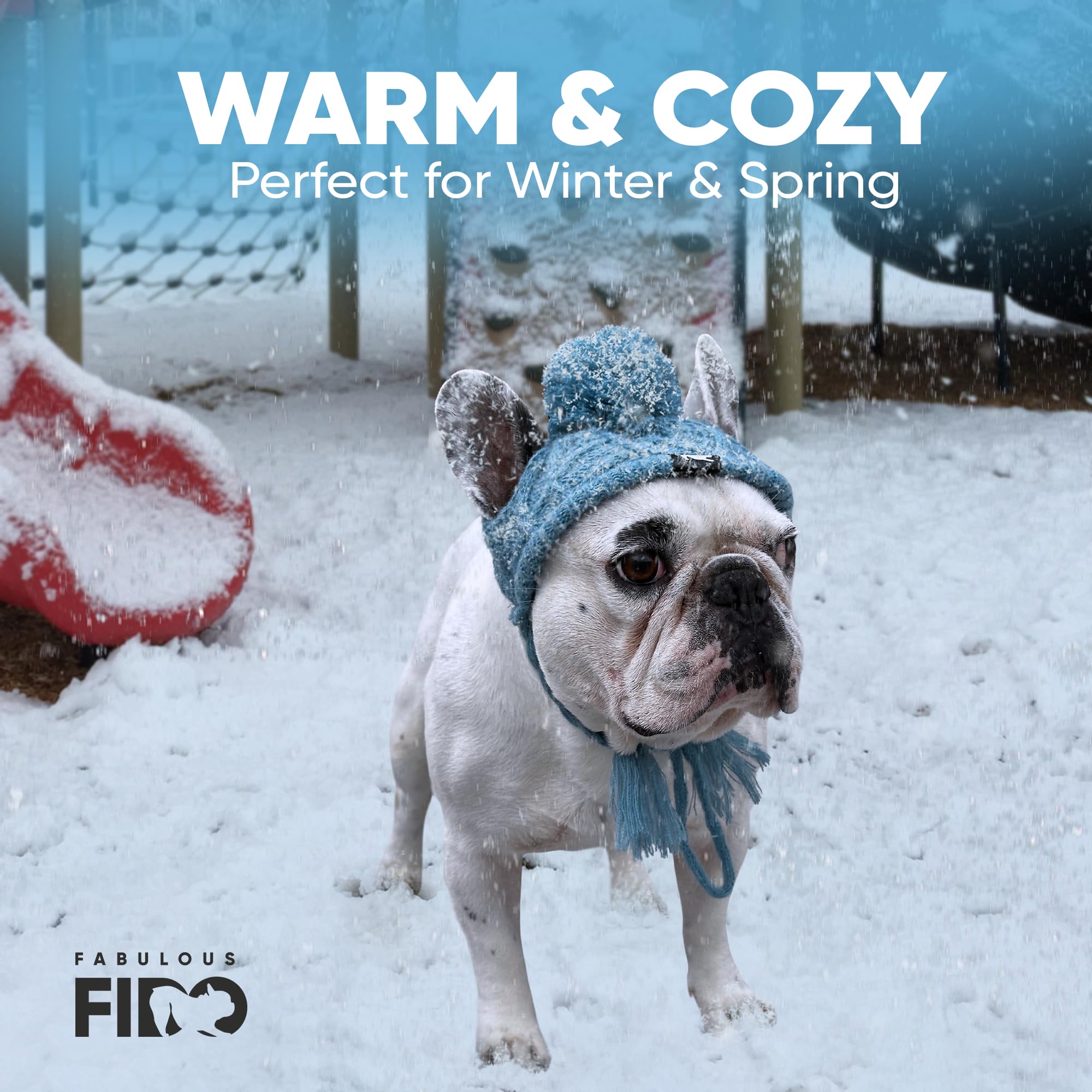 Classic Dog Knit Hat With Ear Holes & Adjustable Chin Strap - Soft Fabric Dog Beanie - Aquablue, Small