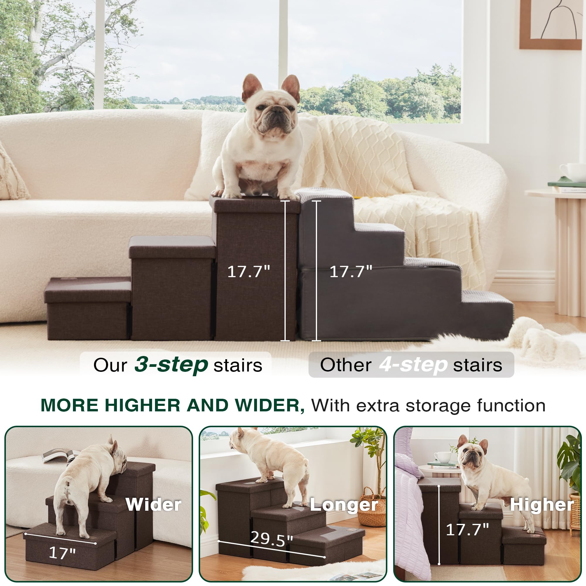 Love'S Cabin Dog Stairs For High Bed 18'' H,Foldable Pet Stairs For Small Medium Or Large Dogs Puppy With Storage For Bed Or Cou