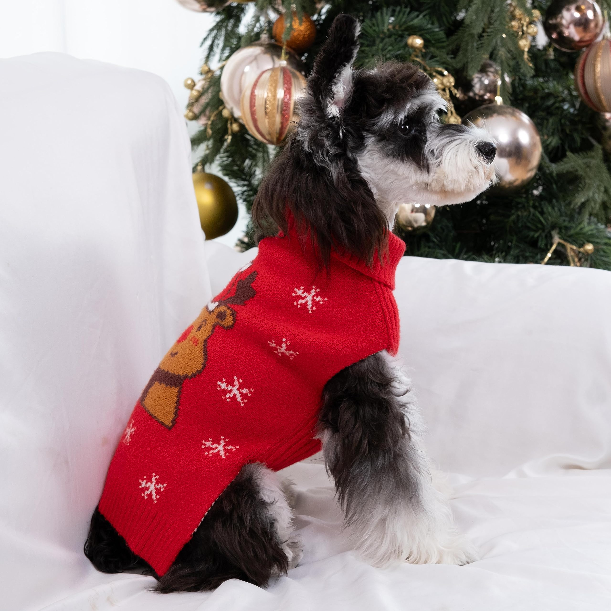 Cutebone Christmas Dog Sweater For Medium Large Dogs Reindeer Knit Red Puppy Sweater Turtleneck Pet Winter Clothes Cat Apparel W