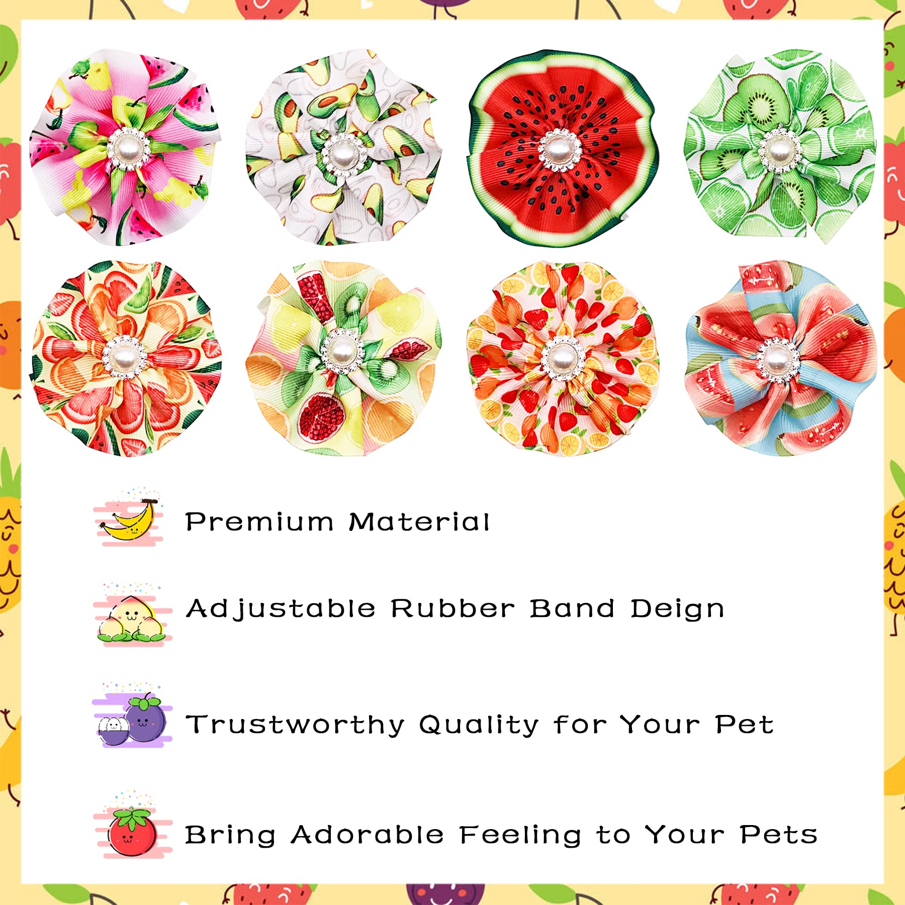 Jpgdn 12Pcs Dog Collar Flowers Bows Attachment Sliders Summer Fruit For Small Medium Girl Female Cat Puppy Alpaca Rabbit Neck Bo