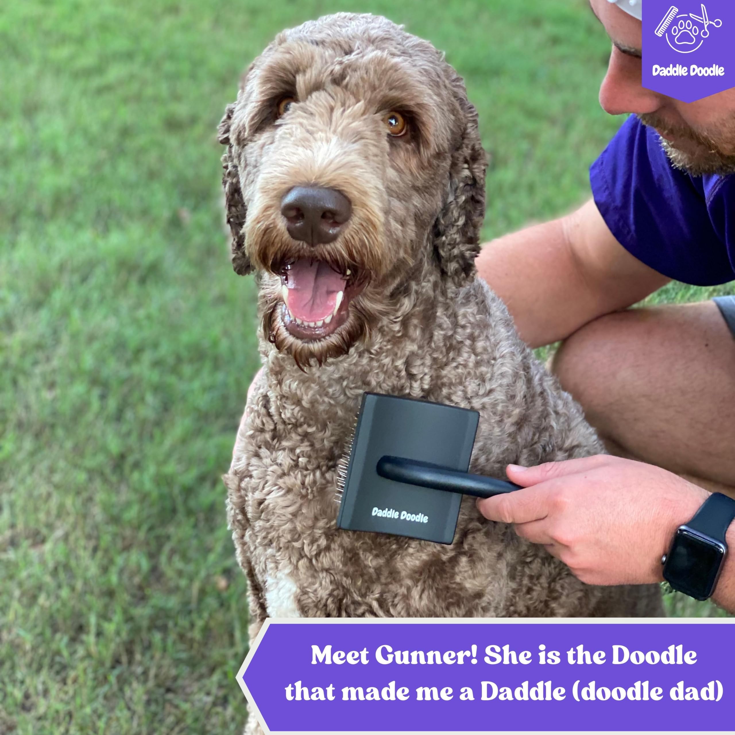 Daddle Doodle Dog Slicker Brush - Dog Grooming Brush Especially Designed For All Poodles And Doodle Mixes – Fluff, Style, Detangle, And Demat – Ergonomic Handle Design – Soft And Angled Brush Pins