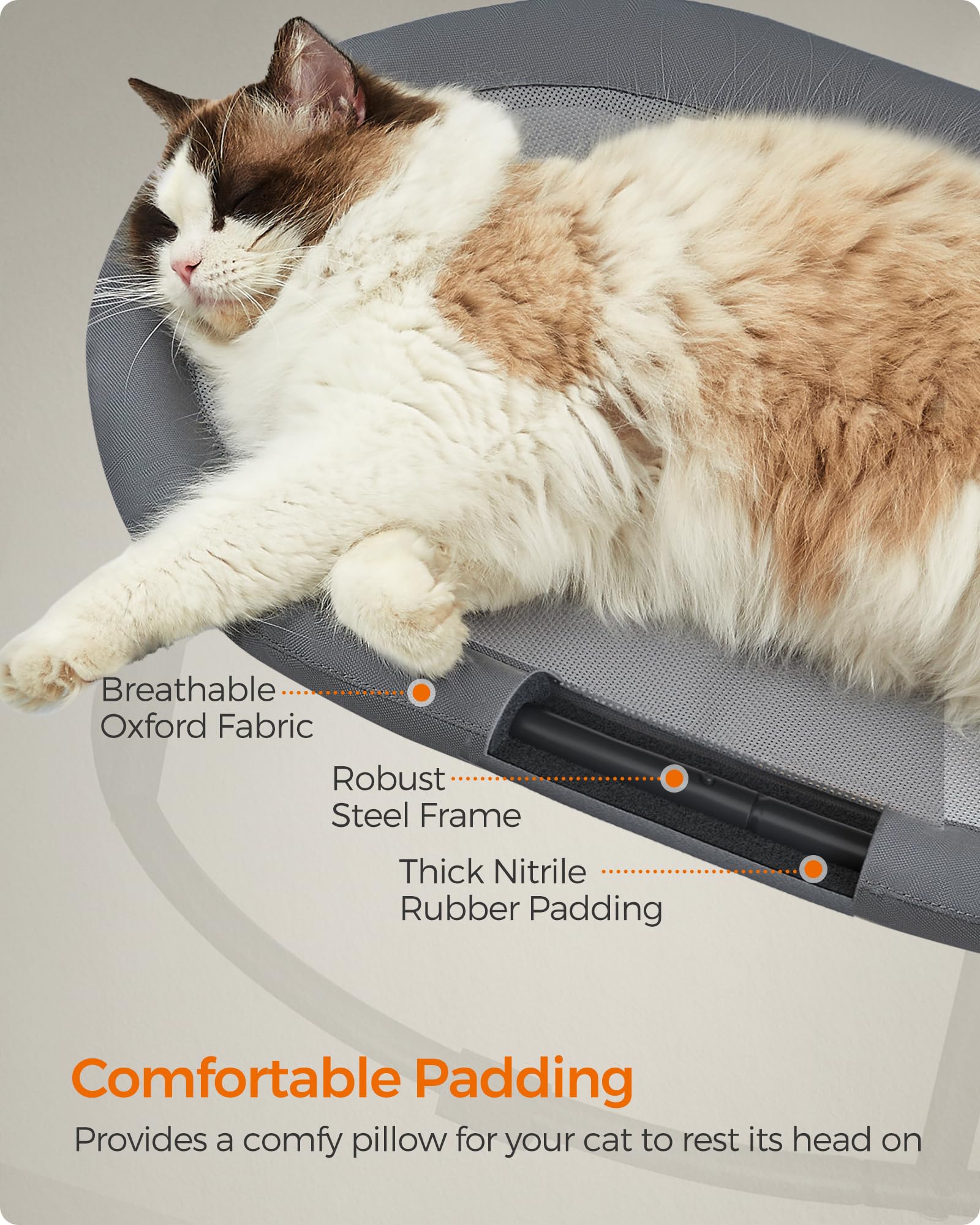 Feandrea Elevated Cat Bed, Gray Cat Hammock for Multiple Cats, Removable Washable Mesh, L (24.4"L x 16.5"W x 7.9"H), Model