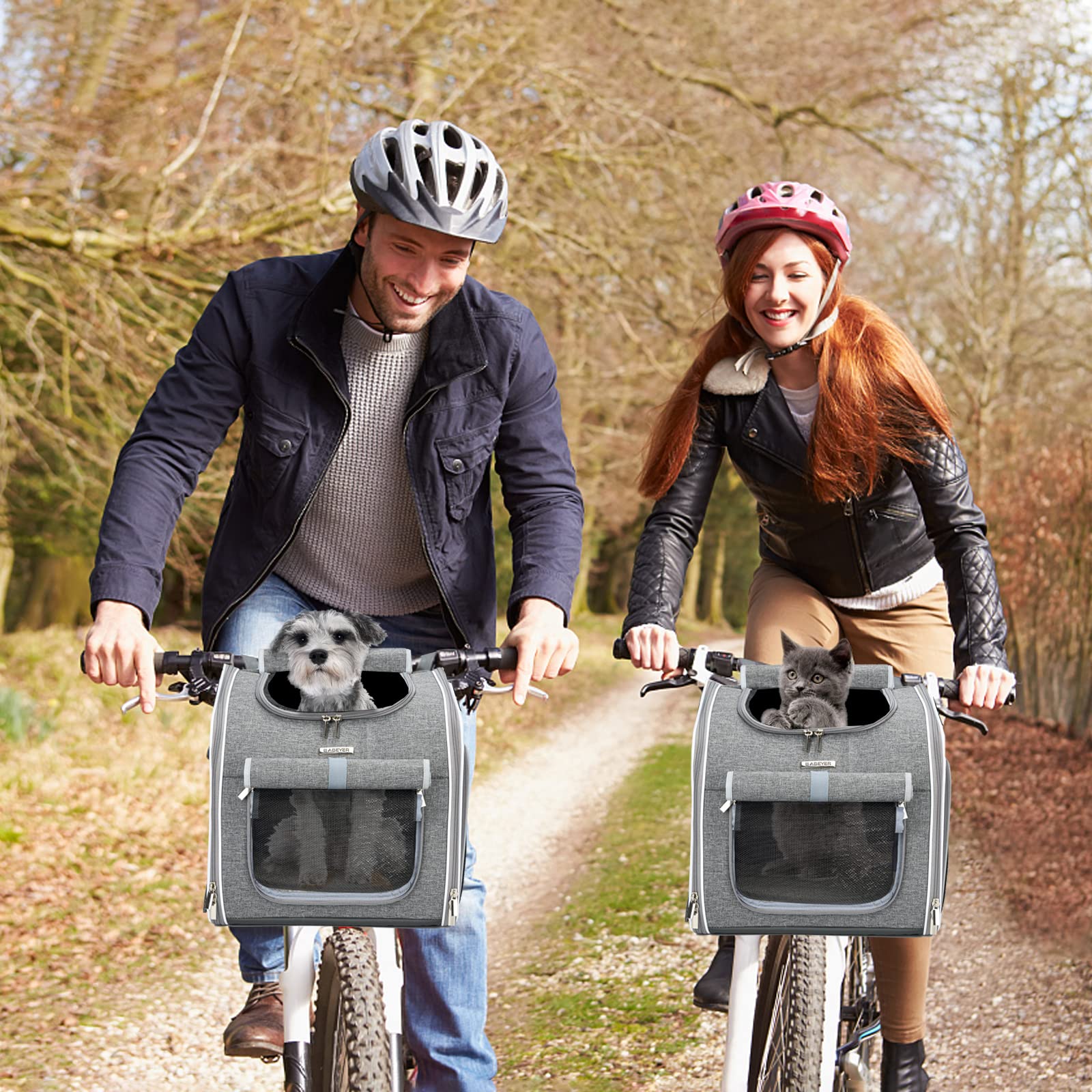 Babeyer Dog Bike Basket, Expandable Soft-Sided Pet Carrier Backpack With 4 Open Doors, 4 Mesh Windows For Small Dog Cat Puppies