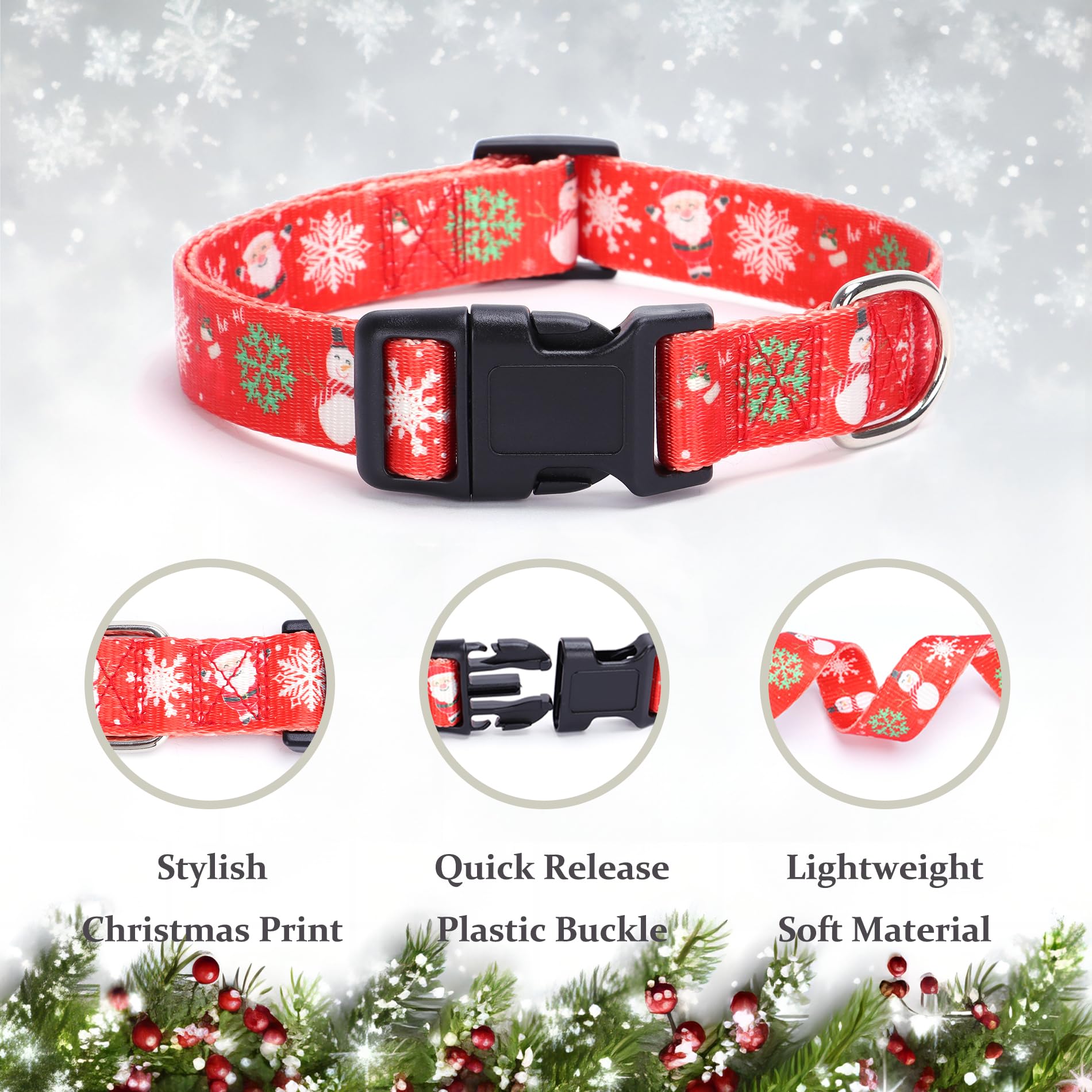 Christmas Dog Collar With Buckle Adjustable Safety Nylon Collars For Small Medium Large Dogs, Cute Stylish Girl Boy Christmas Dog Collar (Christmas Red,S)