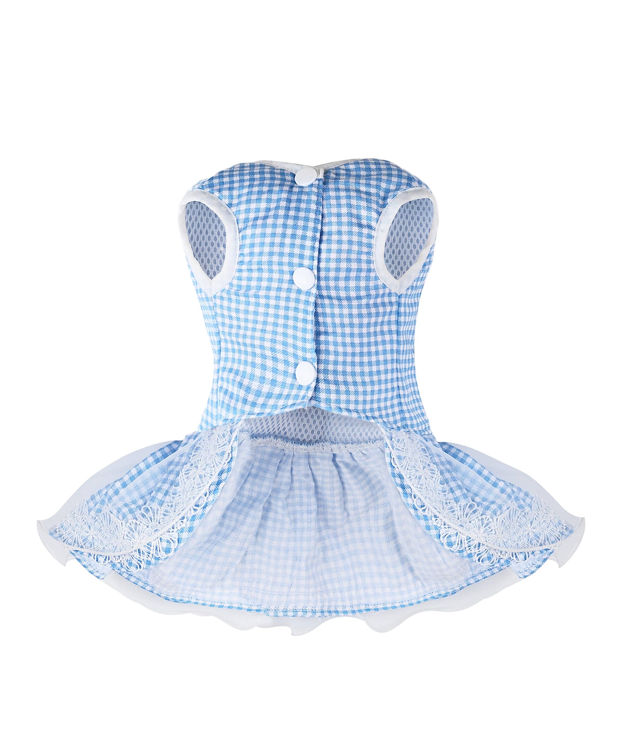 Dog Dress Plaid With Bowknot Cute Dress For Small Dog Cat Puppy Outfits With Harness Leash( Blue