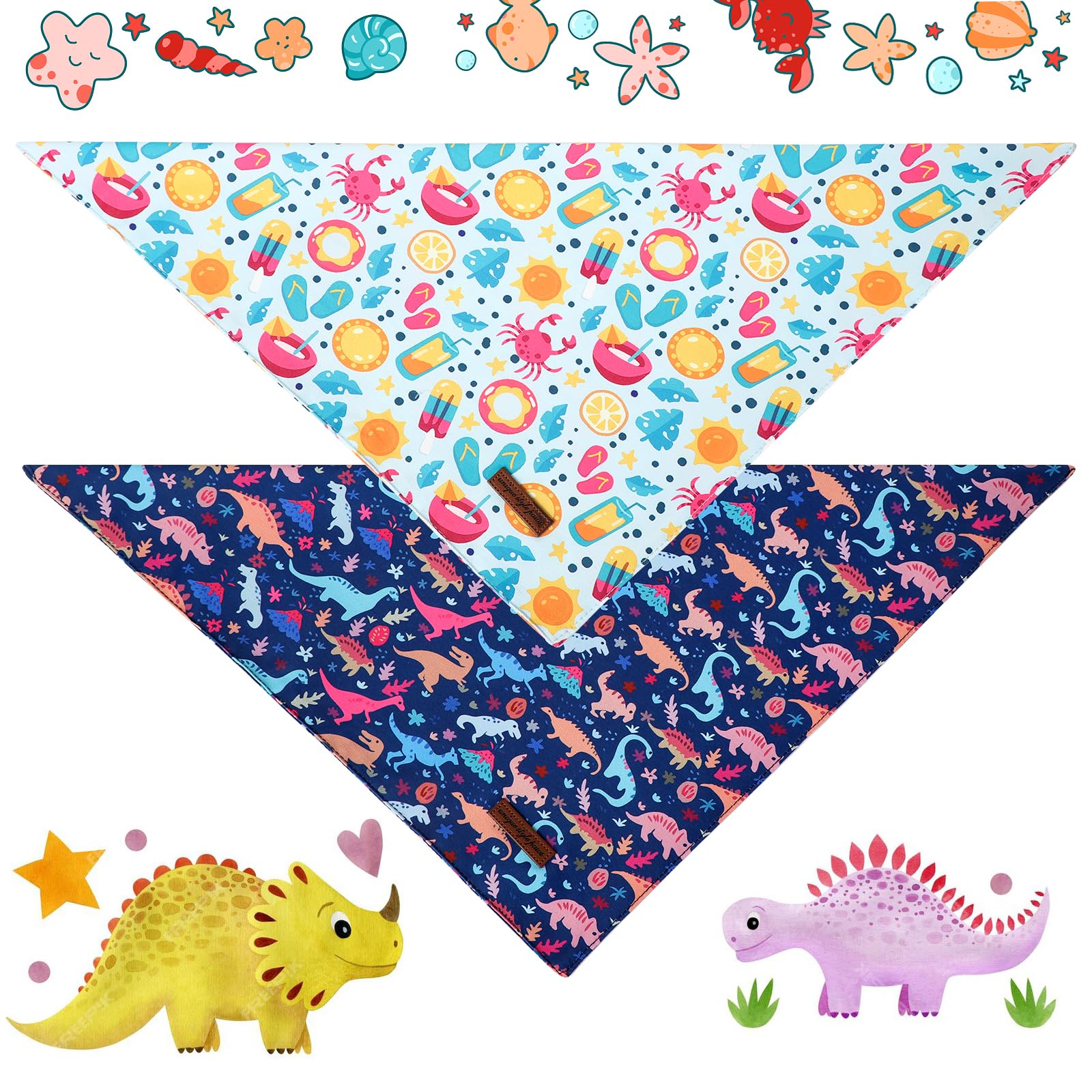 Unique Style Paws Dog Spring Bandanas 2Pcs Washable Cotton Triangle Summer Lemon Dinosaur Puppy Scarfs For Small Medium Large Do