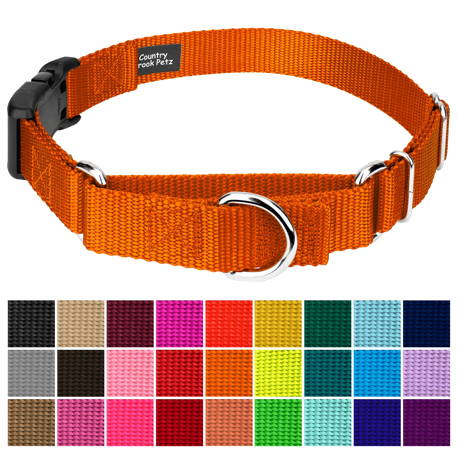 Country Brook Petz - Made In The Usa - Durable Nylon Martingale With Deluxe Buckle - 30+ Vibrant Color Options (Orange, 5/8 Inch, Extra Small)