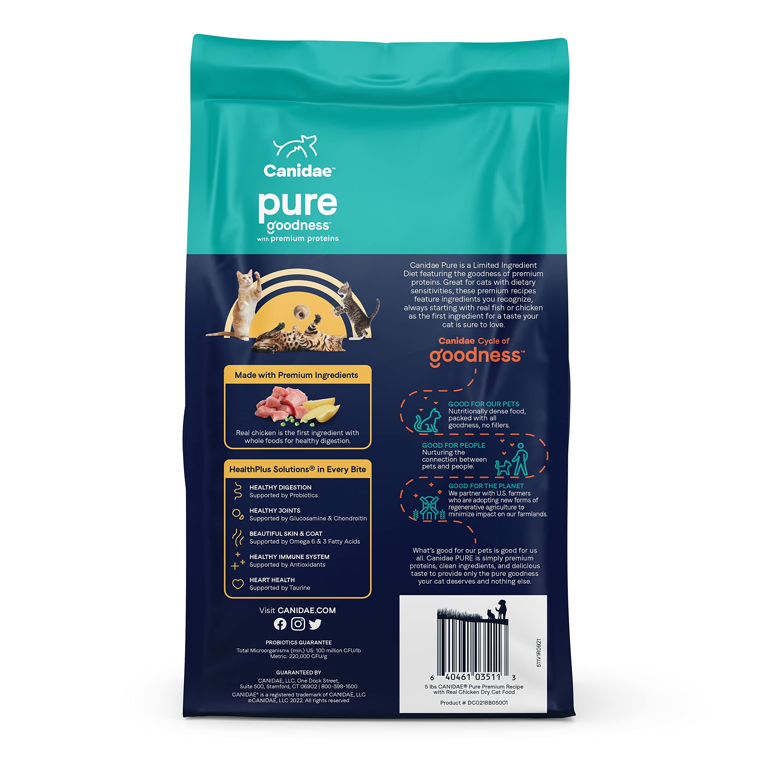 Canidae Pure Limited Ingredient Premium Dry Cat Food, Real Chicken Recipe, 5 lbs, Grain Free