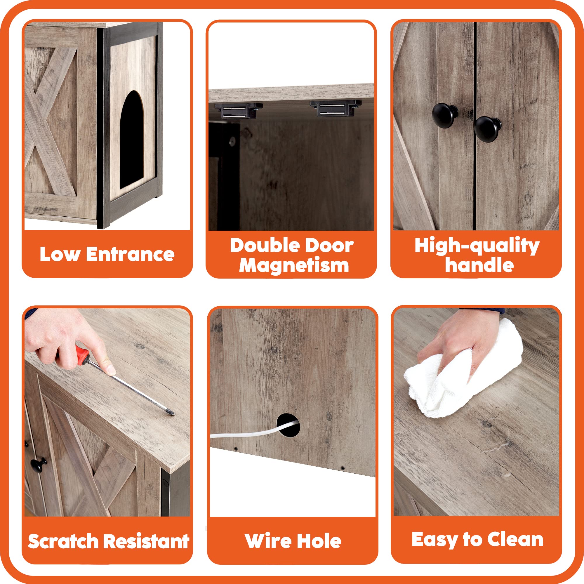 Dwanton Litter Box Enclosure, Cat Litter Box Furniture Hidden, Reversible Entrance Can Be On Left Or Right Side, Wooden Cat Washroom Indoor, Fit Most Of Litter Box, 27.6 X 19.7 X 19.7 Inches