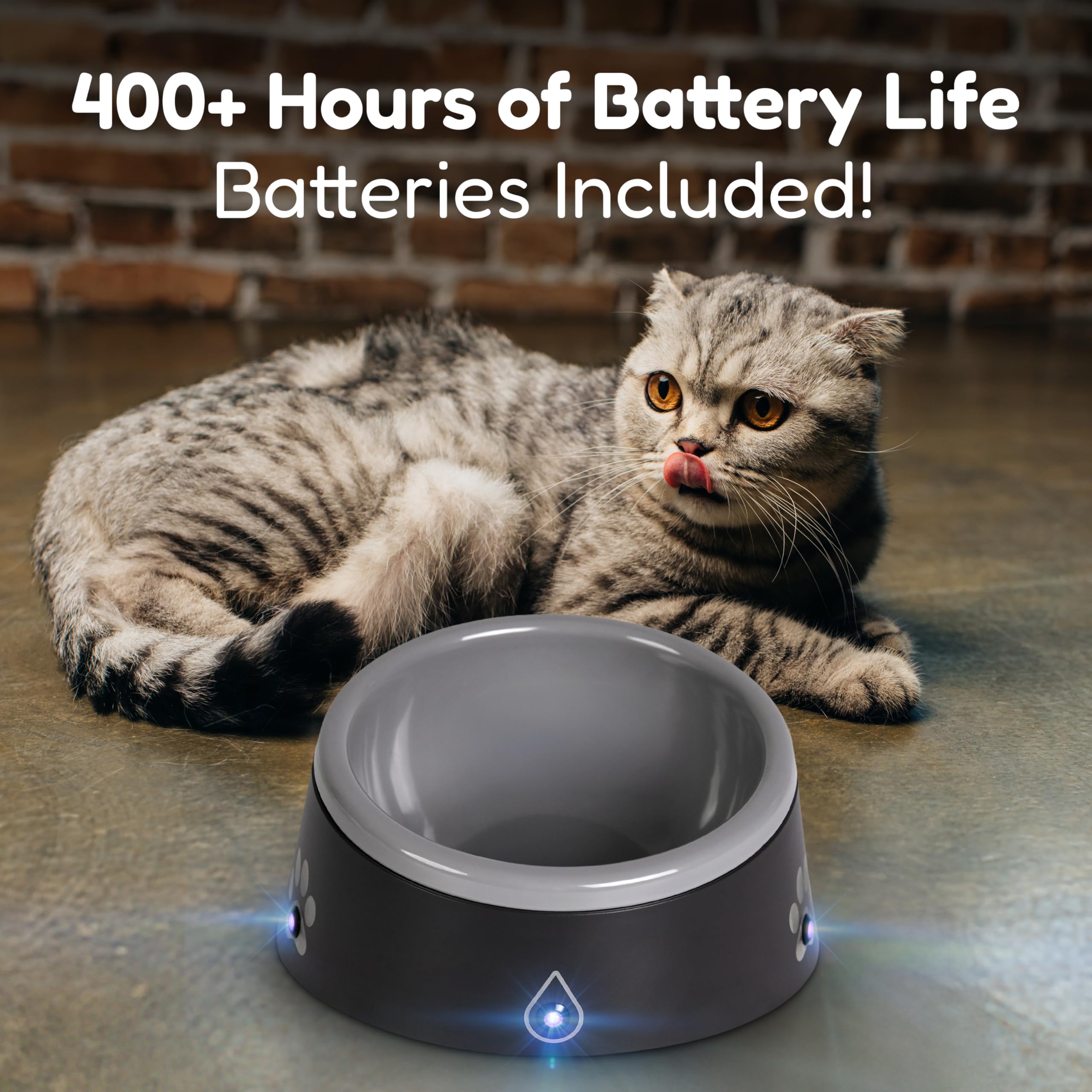 Thirstalert 16 Oz Dog/Cat Water Bowl, Led Lights Blink When Water Level Reaches Near To Empty, Food Grade Abs & Melamine