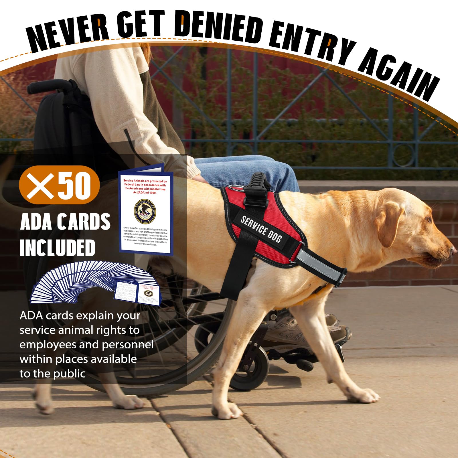 Service Dog Vest Harness + 50 Ada Information Cards + 4 Patches, Animire Reflective Emotional Support Dog Vest With Sturdy Handl