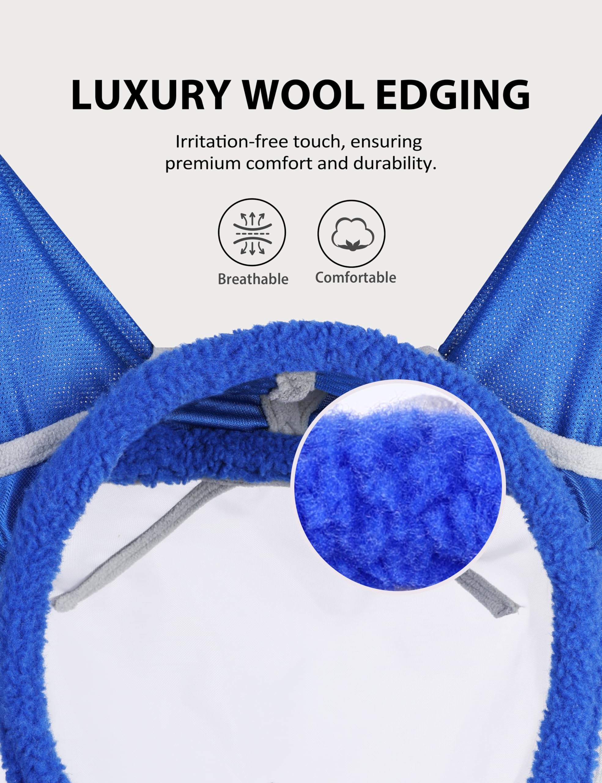 Harrison Howard CareMaster Horse Fly Mask UV Protective Fine Mesh with Extra Wool Soft Touch on Skin Champion Blue M