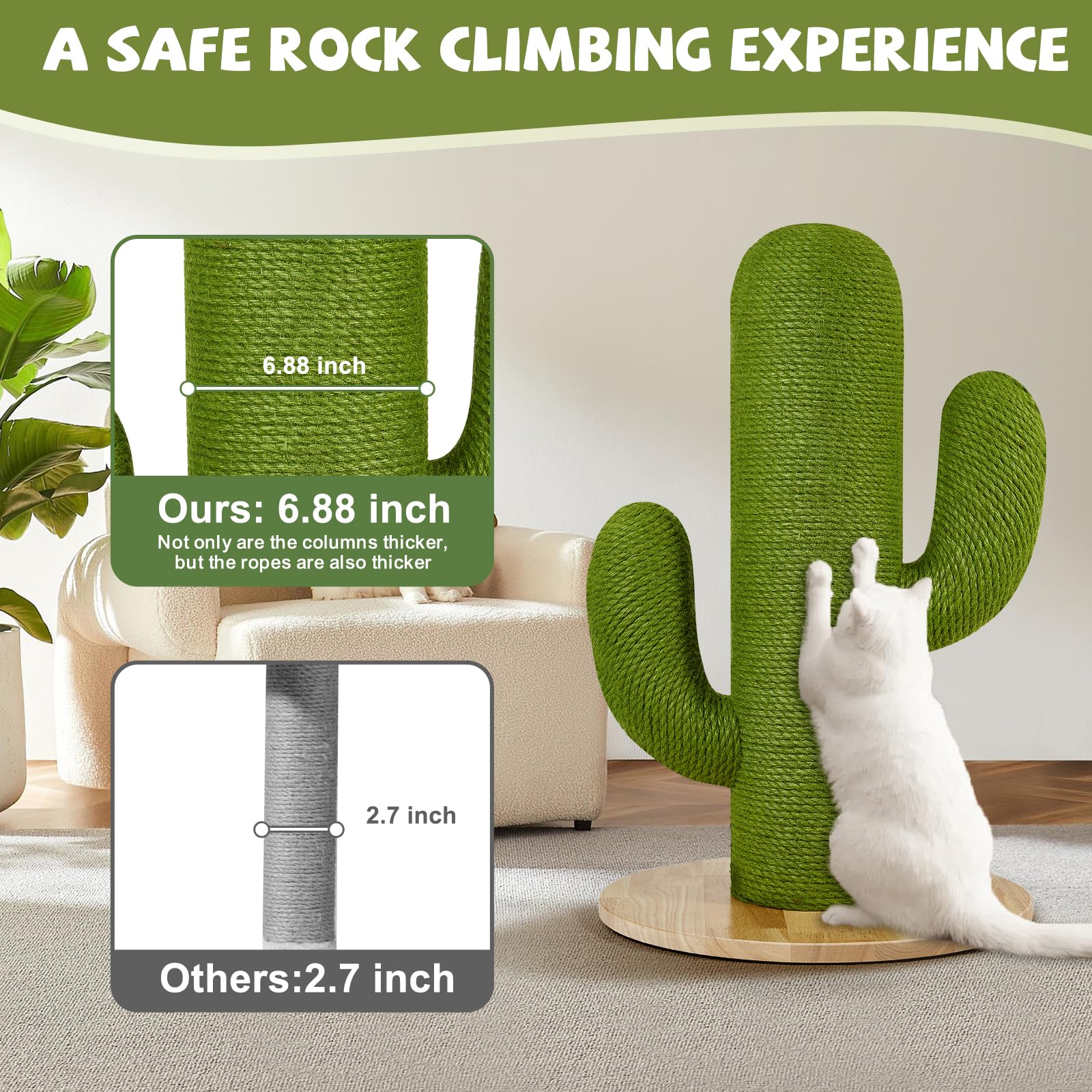 Towntime Cat Scratching Post With Solid Wood Base,39.37 Hx17.71 Lx17.71 W Tall Scratching Posts For Indoor Cats Adults,Cactus