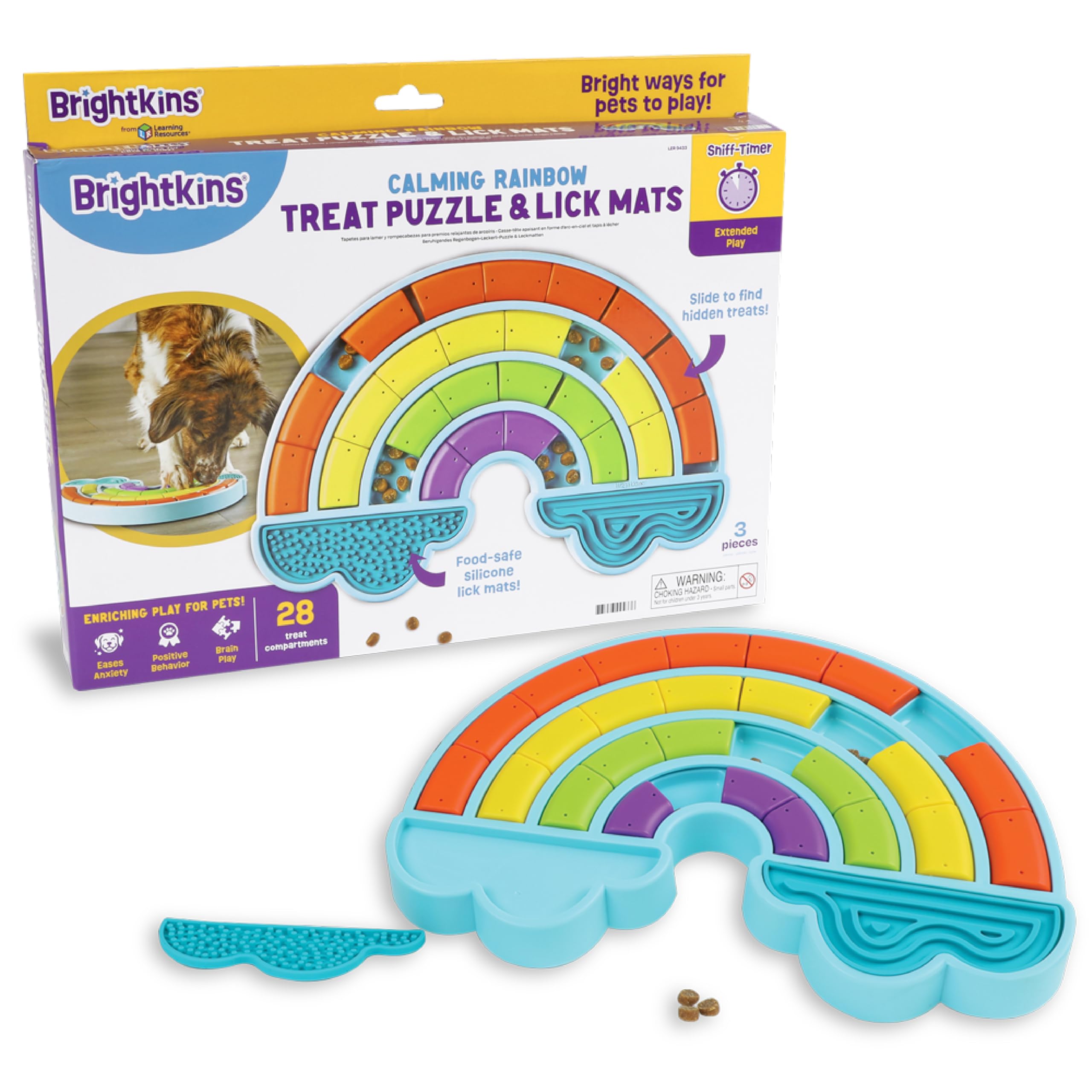 Brightkins Calming Rainbow Treat Puzzle, Outdoor Puzzle Board, Interactive Dog Toys, Dog Birthday, Enrichment Slow Feeder Bowls,