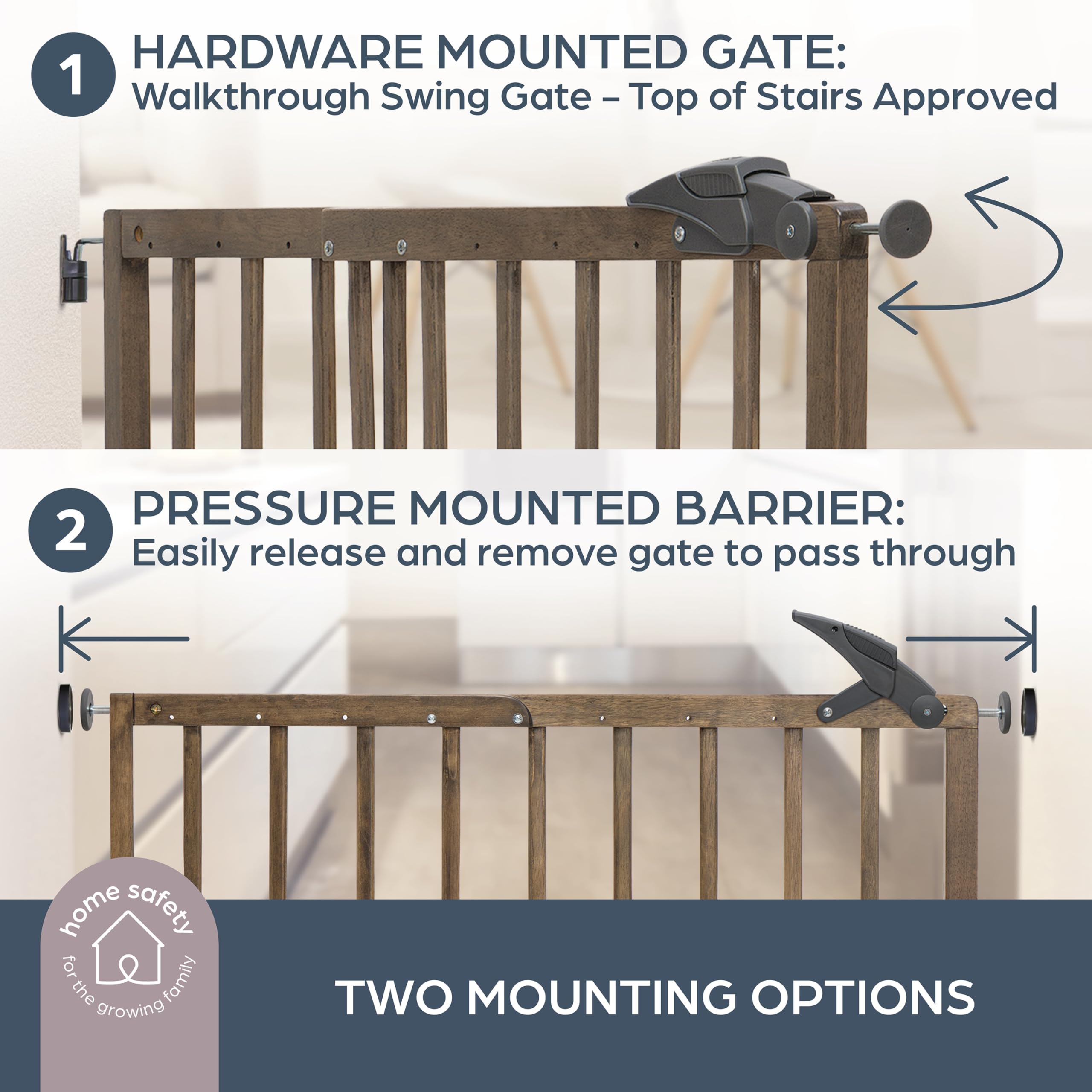 Dreambaby 27.5-41 Nottingham Rustic Wooden Baby Gate for Stairs and Doorways - Two Mount Options: Drill-in Walk Through or No Sc
