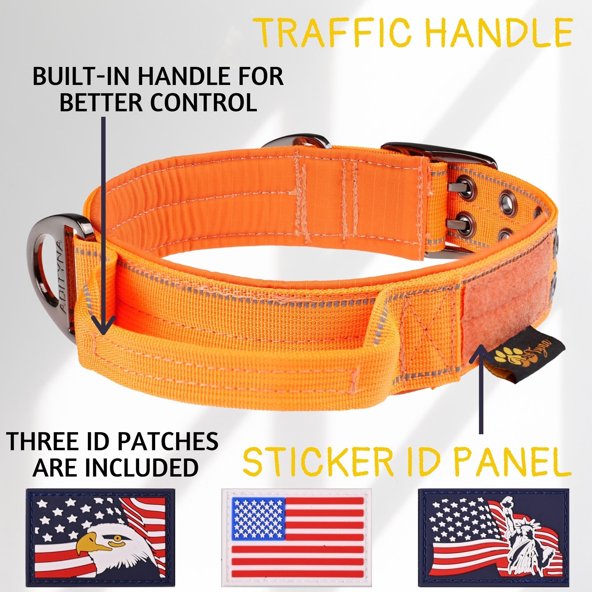 Adityna Heavy Duty Dog Collar For Extra-Large Dogs - Reflective Orange Collar With Handle For Training, And Walking - Wide, Thic