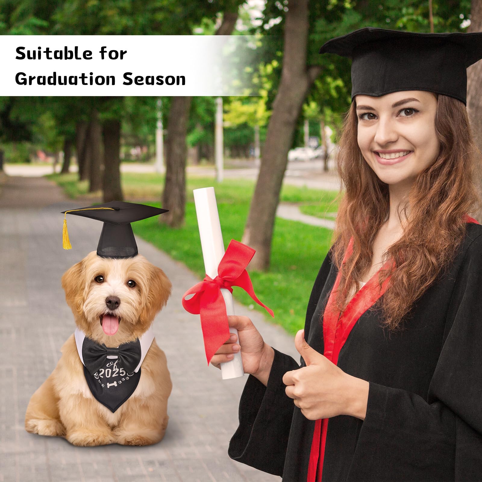 Weewooday 6 Pcs 2025 Pet Dog Graduation Cap Adjustable Pets Dog Cat Bow Tie Dog Graduation Bandana Caps With Yellow Tassel Forma