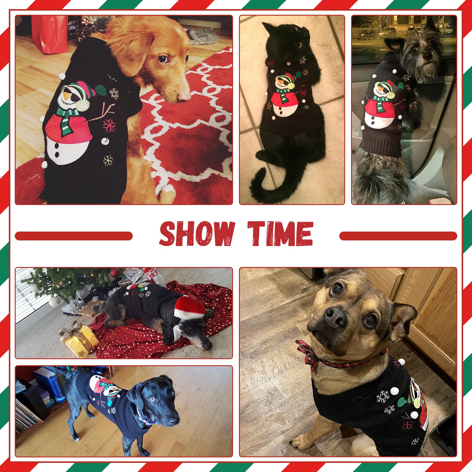 Doggyzstyle Christmas Dog Sweaters Xmas Pet Outfit Clothes Cute Black Snowman Costume Puppy Cat Knitted Jumpers (L,Black Snowman